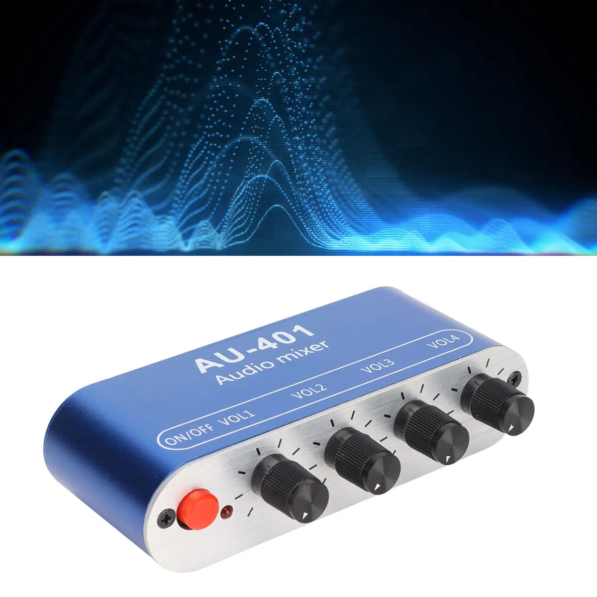Bewinner Audio Mixer, Stereo Line Kopfhörer Mixer 4 Kanal, DC 5V Bis 12V Stereo Mixer 4 in 1 Ausgang für PC Laptop Kopfhörer, 3,5 Mm Sound Selector Verstärker mit Bass,