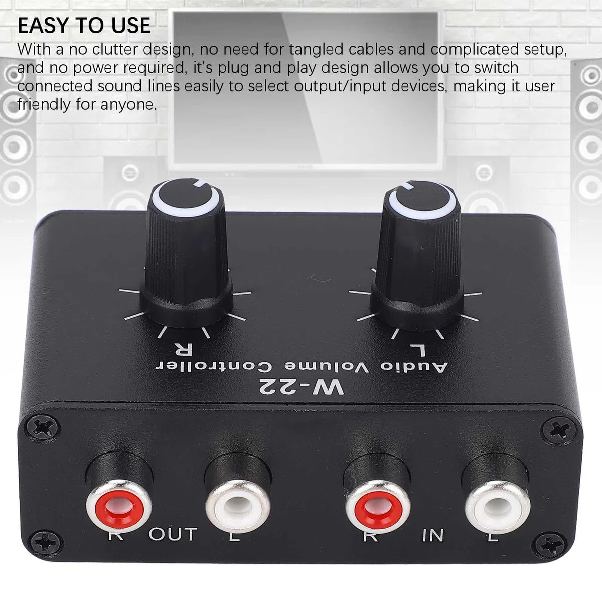 3,5 mm Lautstärkeregler Box, passiver Stereo Abschwächer mit L/R Kanal Balance, Plug and Play Drehregler für Heimstudio, HiFi, Aluminium, Schwarz, 1 Stück