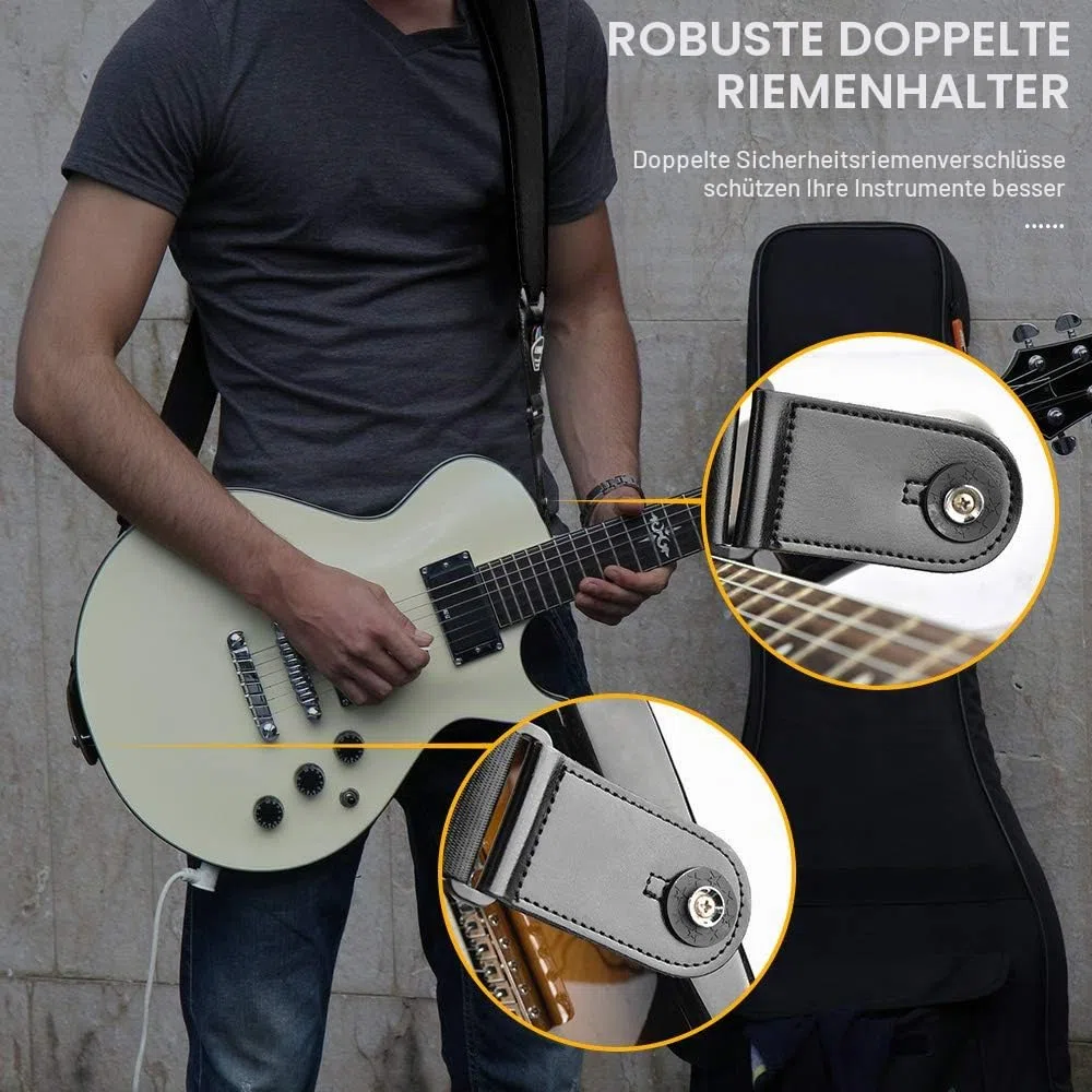 LEKATO 3D Filling Sponge Gitarrengurt für Bass und E-Gitarre, 8,9 cm breites Neopren-Pad, verstellbarer Schultergurt von 45 bis 55 Zoll mit Plektren und Sicherheitsgurtschlössern