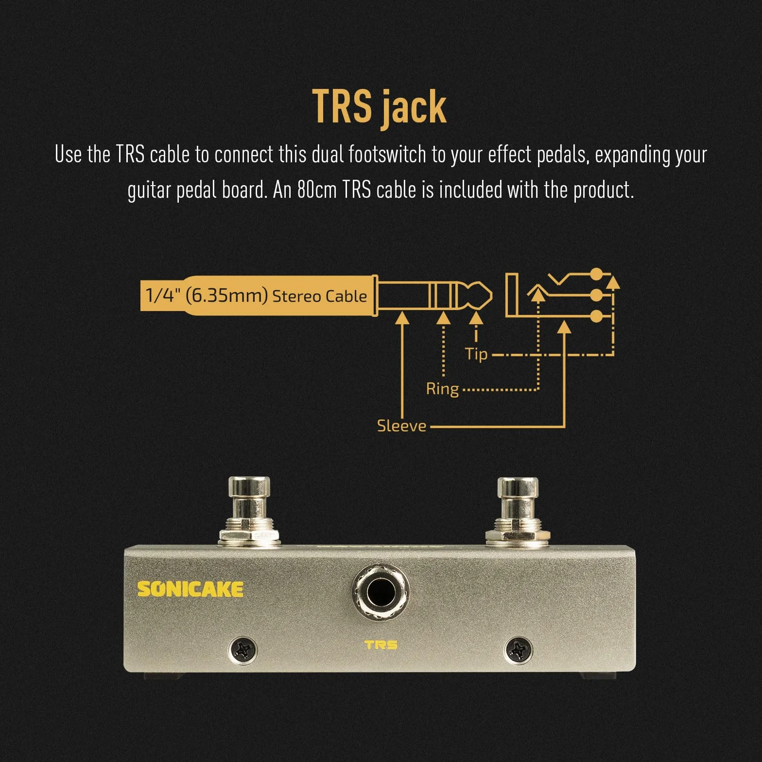 SONICAKE Dual Footswitch Pedal 2-Way Pedal 6.35mm Momentary Footswitch Controller mit TRS Kabel