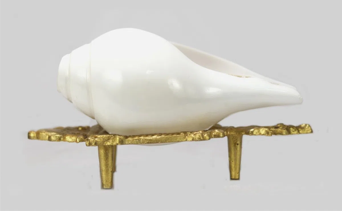 ASHIRWAD Shankh-Ständer aus Messing, geschnitzt, Valampuri, Sangu, Shankha, Dakshinavarti, Vamavarti, Metall, 15,2 cm