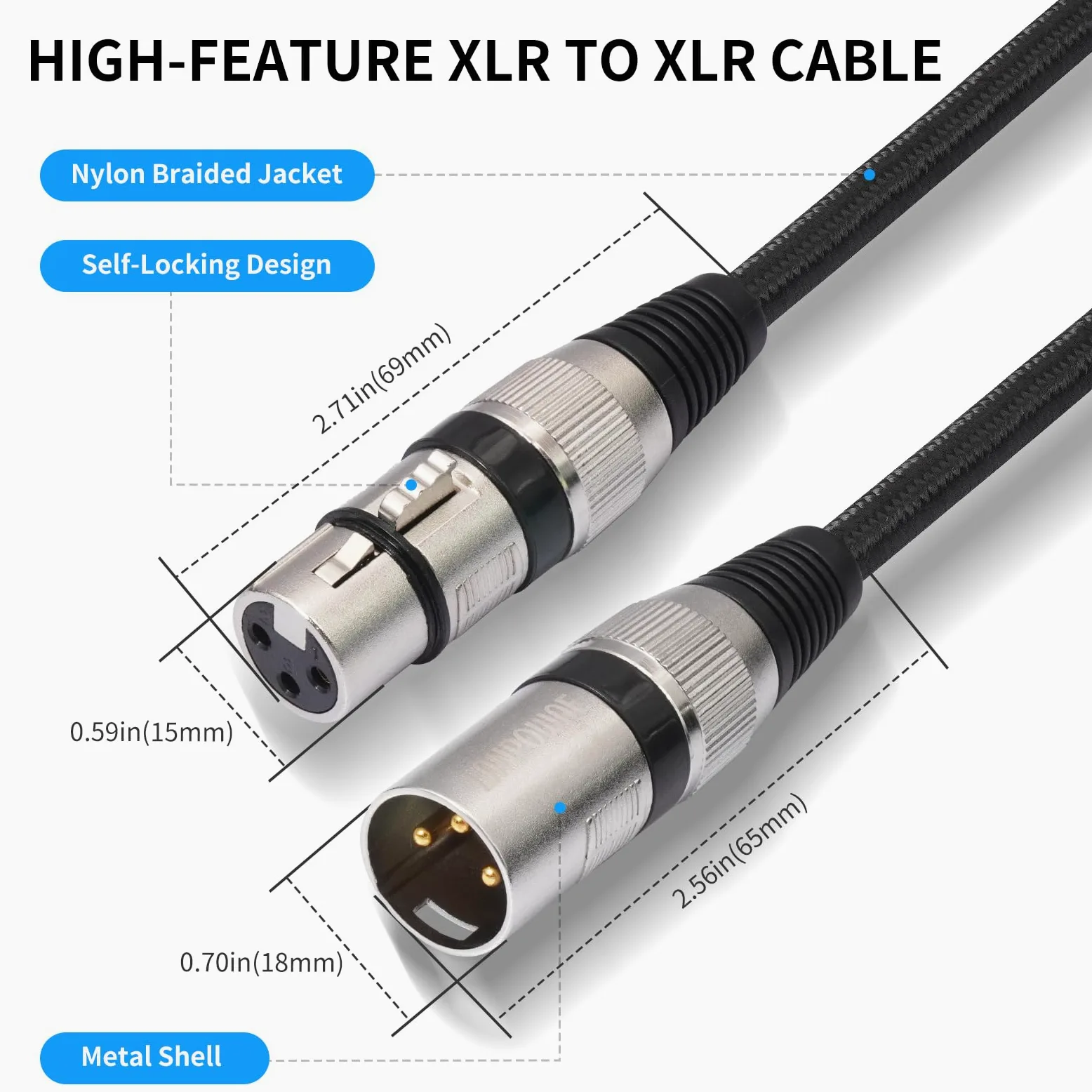 XLR Mikrofonkabel, Nylongeflecht Premium Symmetrisches XLR Kabel, 3 Pin DMX Microphone Connection Cable Stecker auf Buchse DMX Mikrofonkabel mit Vorverstärkern/Lautsprechersystemen (1M 6Pack)