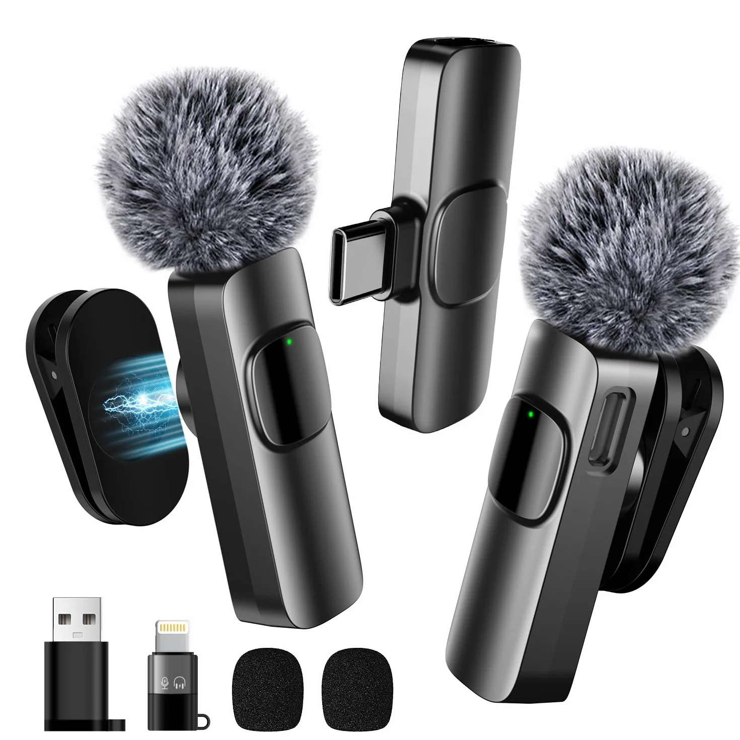 Verbessertes 3-in-1-Kabelloses-Ansteckmikrofon für iPhone/Android/PC – ein Mini-Mikrofon, geeignet für Videoaufnahmen und Podcasts; das Handy-Mic wird mit einem verstellbaren Lavalier-Clip geliefert