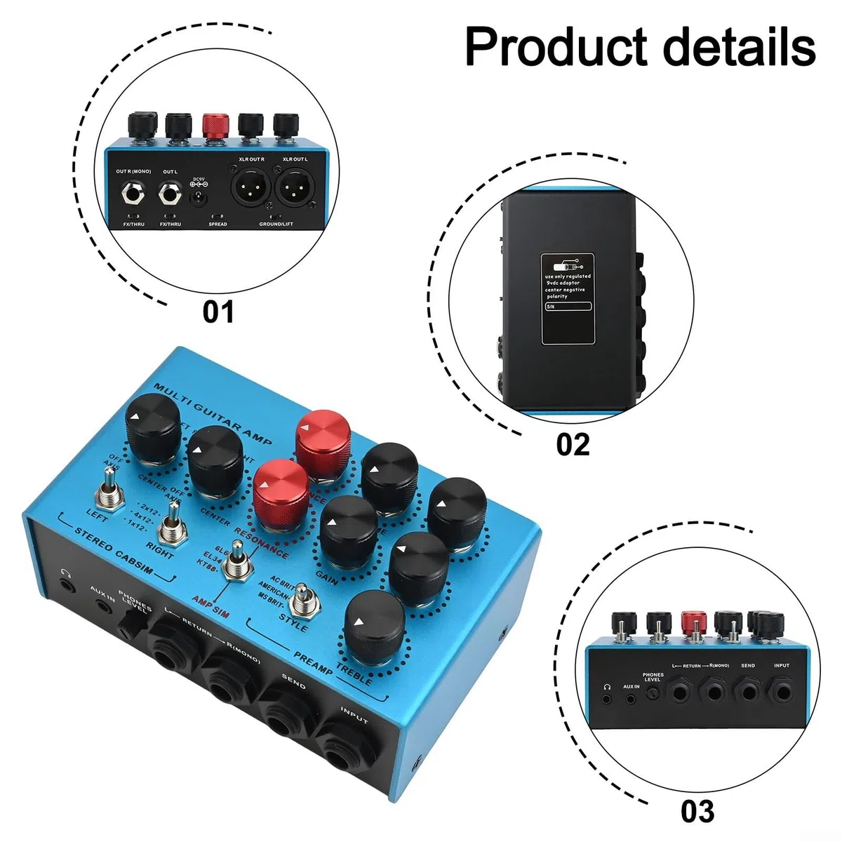 Für MOSKYAUDIO Multi-Effects Gitarrenverstärker Simulator Pedal mit Stereo Cab Simulation, Für FX Loop Station & TRS DI Output, Kompakter Elektrischer Vorverstärker Prozessor für Kopfhörer-Übung