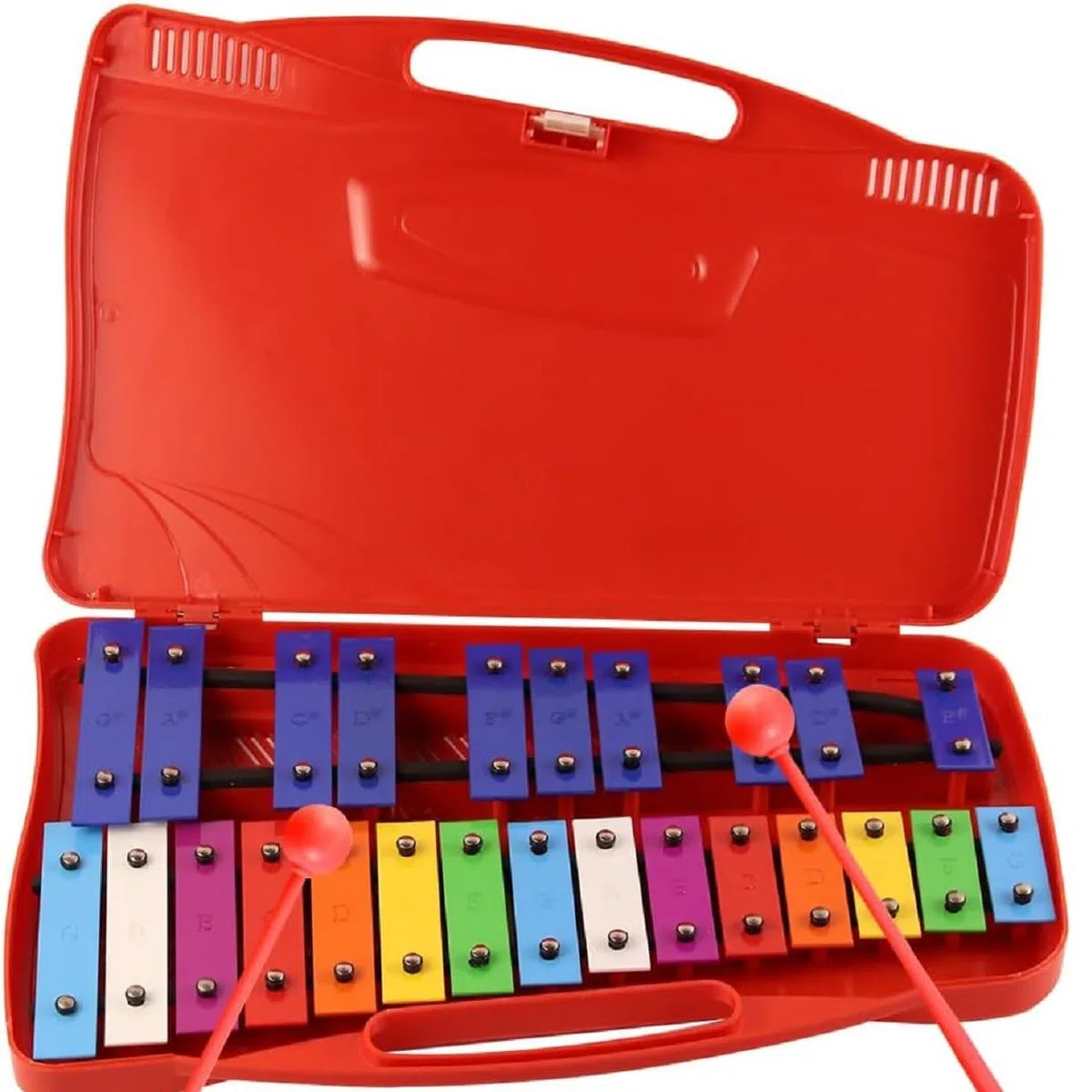 Chromatisches Glockenspiel & zwei Schläger - Gelber Kasten - Ideale Einführung in die Harmonielehre der Musik - Metallofon Xylofo (Rot)