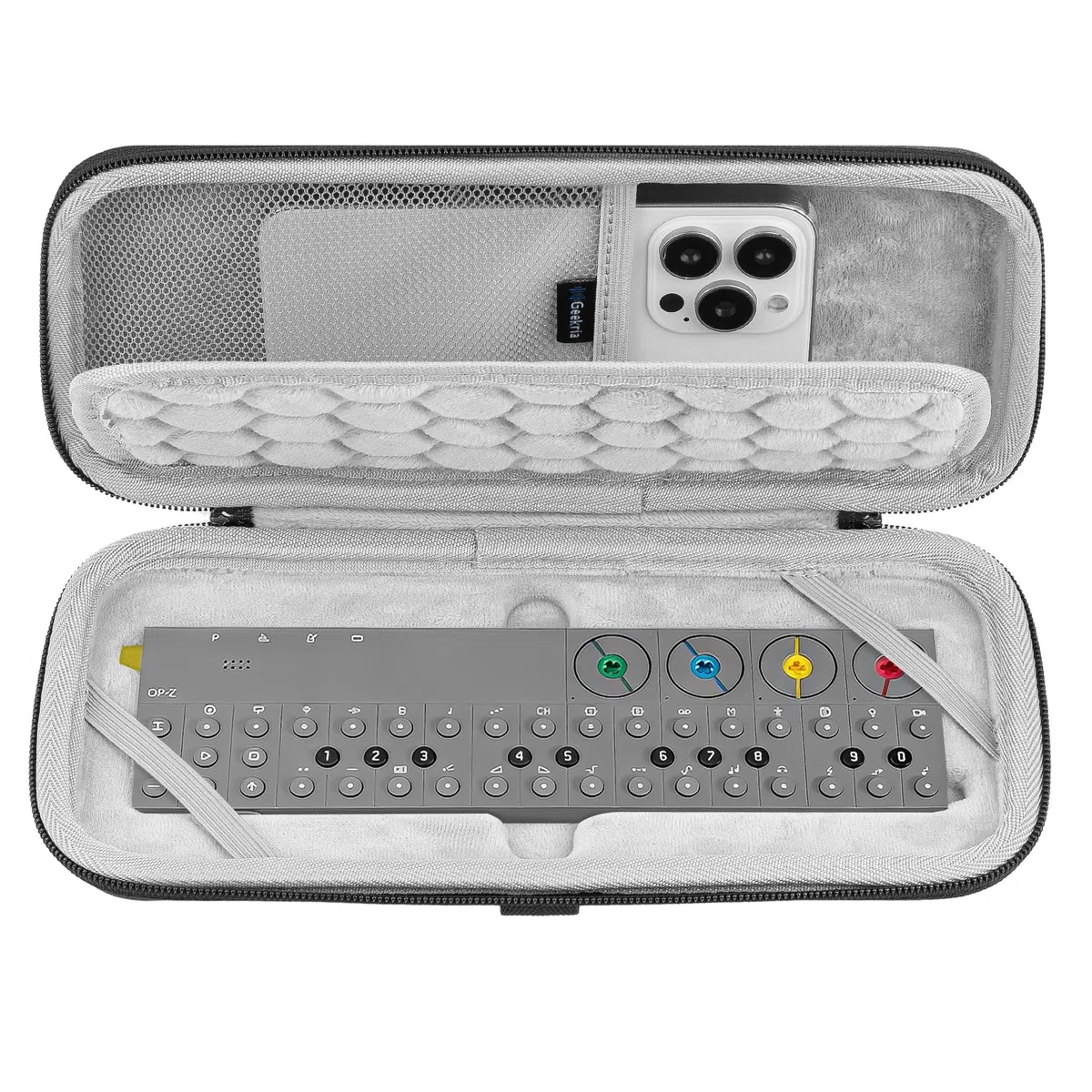 GEEKRIA Hartschalen-Reise-Tragetasche, kompatibel mit Teenage Engineering OP-Z Portable Sequencer, Synthesizer, Drum Machine Bag (Dunkelgrau)