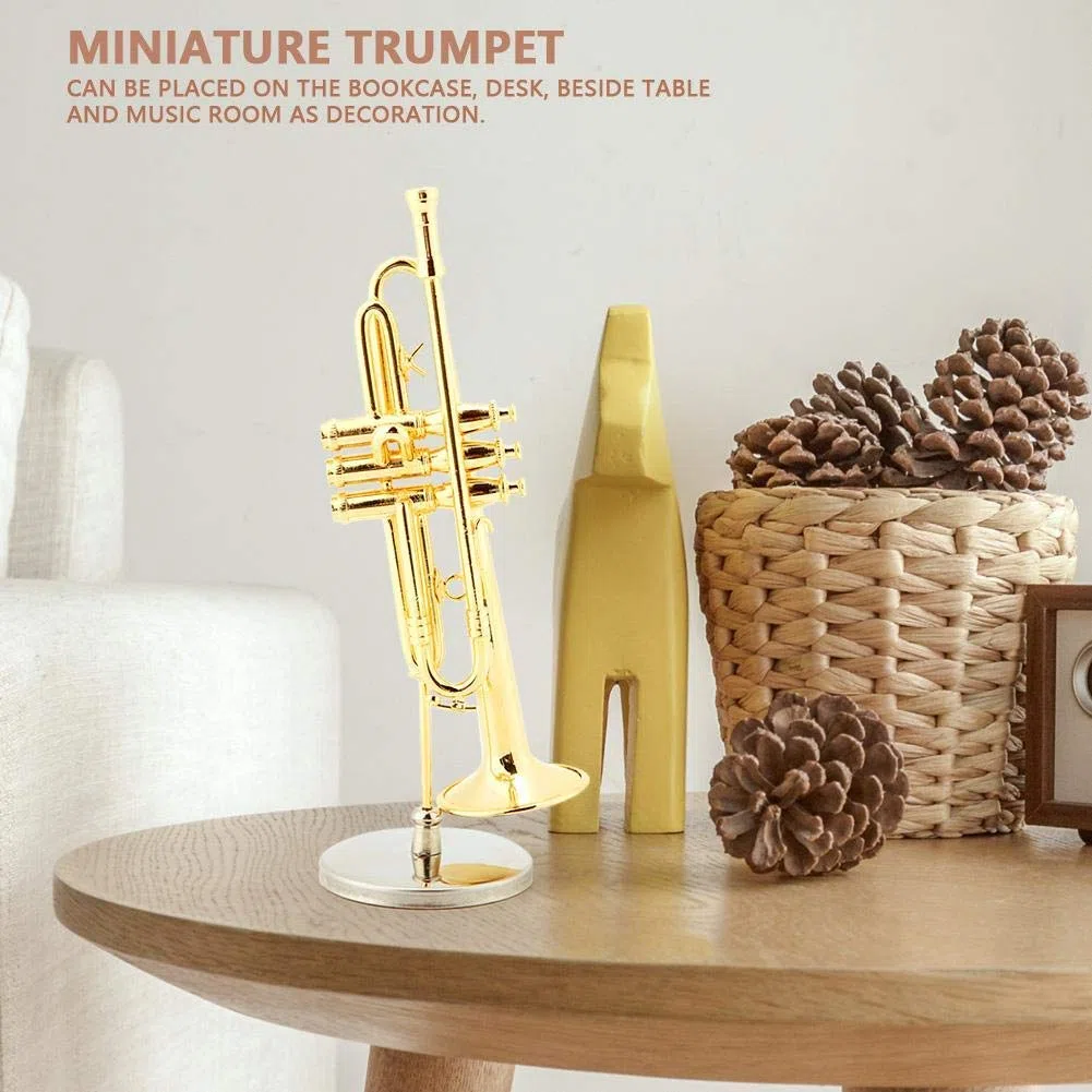 Miniatur Trompete Saxophon Replik Vergoldet Musikinstrument Modell Mit Koffer Und Ständer Für Sammler Und Musikliebhaber