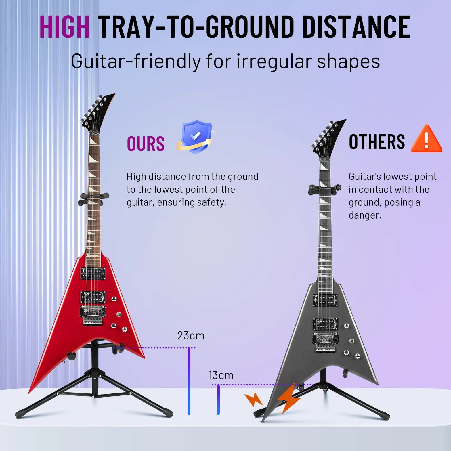 CAHAYA Gitarrenständer Boden für 2 Instrumente mit Halshalterung Verstellbarer klappbarer Universal-Stativ Gitarrenständer für Akustische E-Gitarre Bass Banjos CY0321