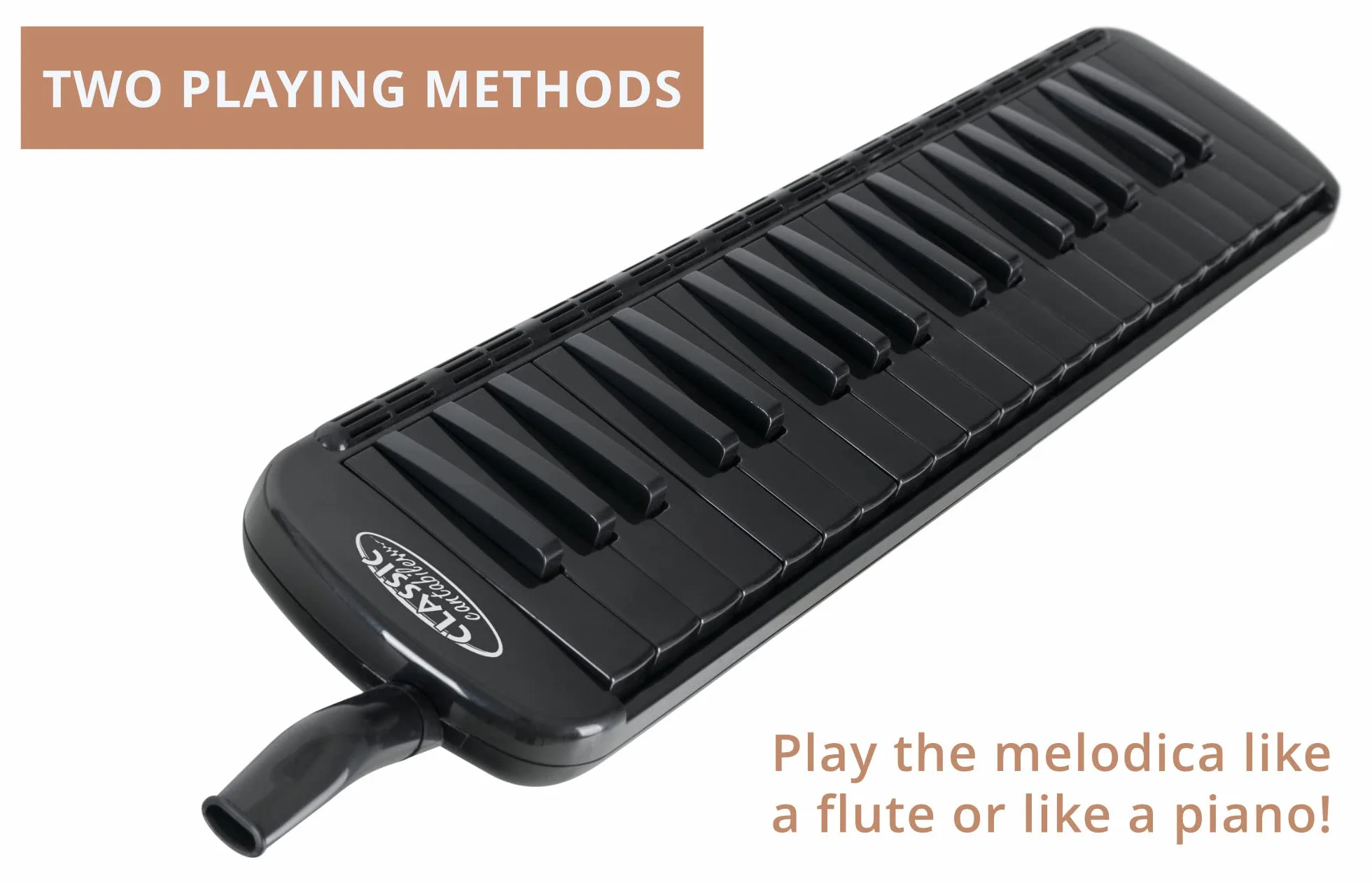 Classic Cantabile PML-37 BK Melodica - Blasharmonika mit 37 schwarzen Tasten - Tonumfang: f - f³ - Mit Etui, Mundstück und Anblasschlauch - Schwarz