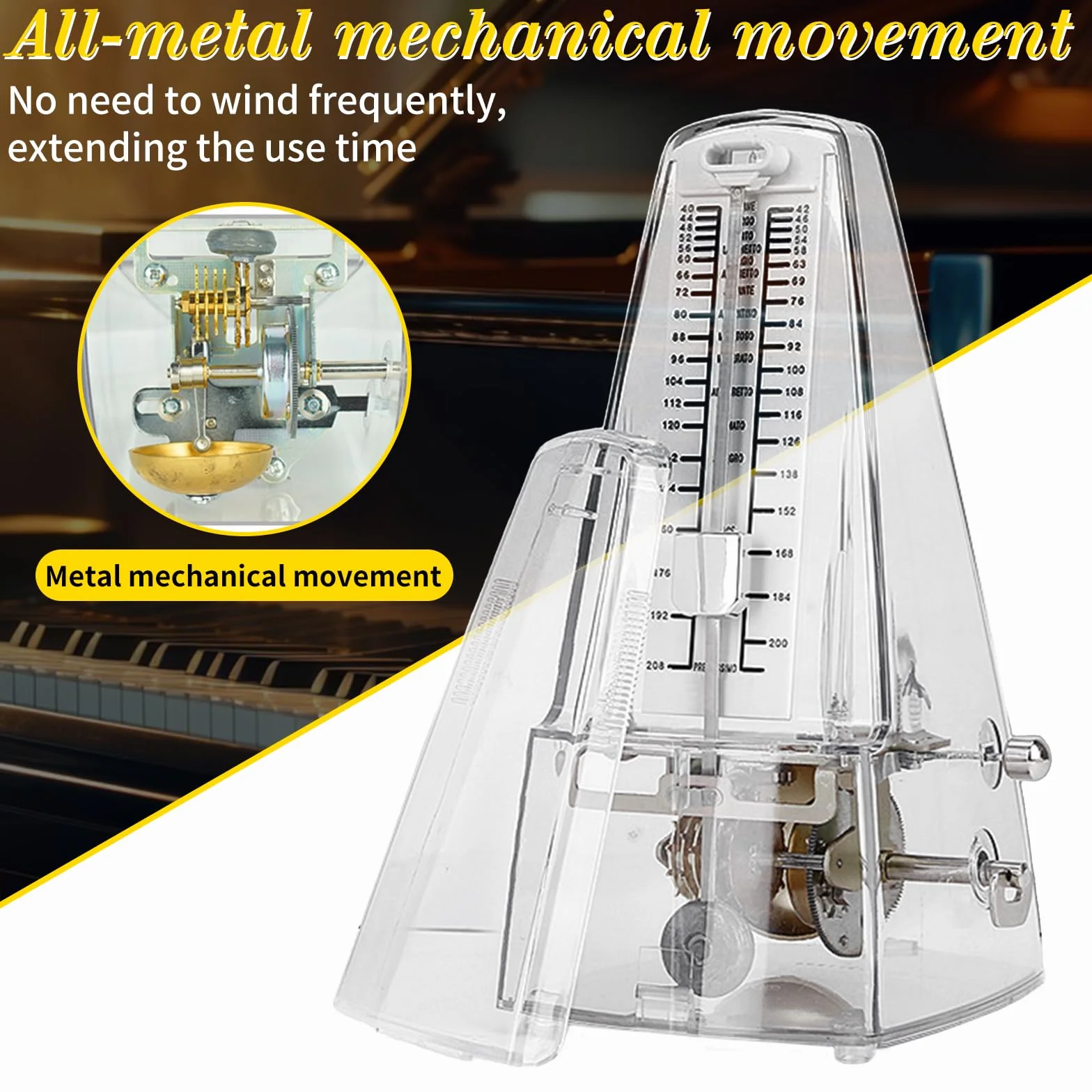 Mechanisches Metronom für Klavier Violine Gitarre Bass, Universales Hochpräzises Metronom, Transparent Hochpräzises Metronom Mechanisches, Lauter Klang, Track Beat und Tempo