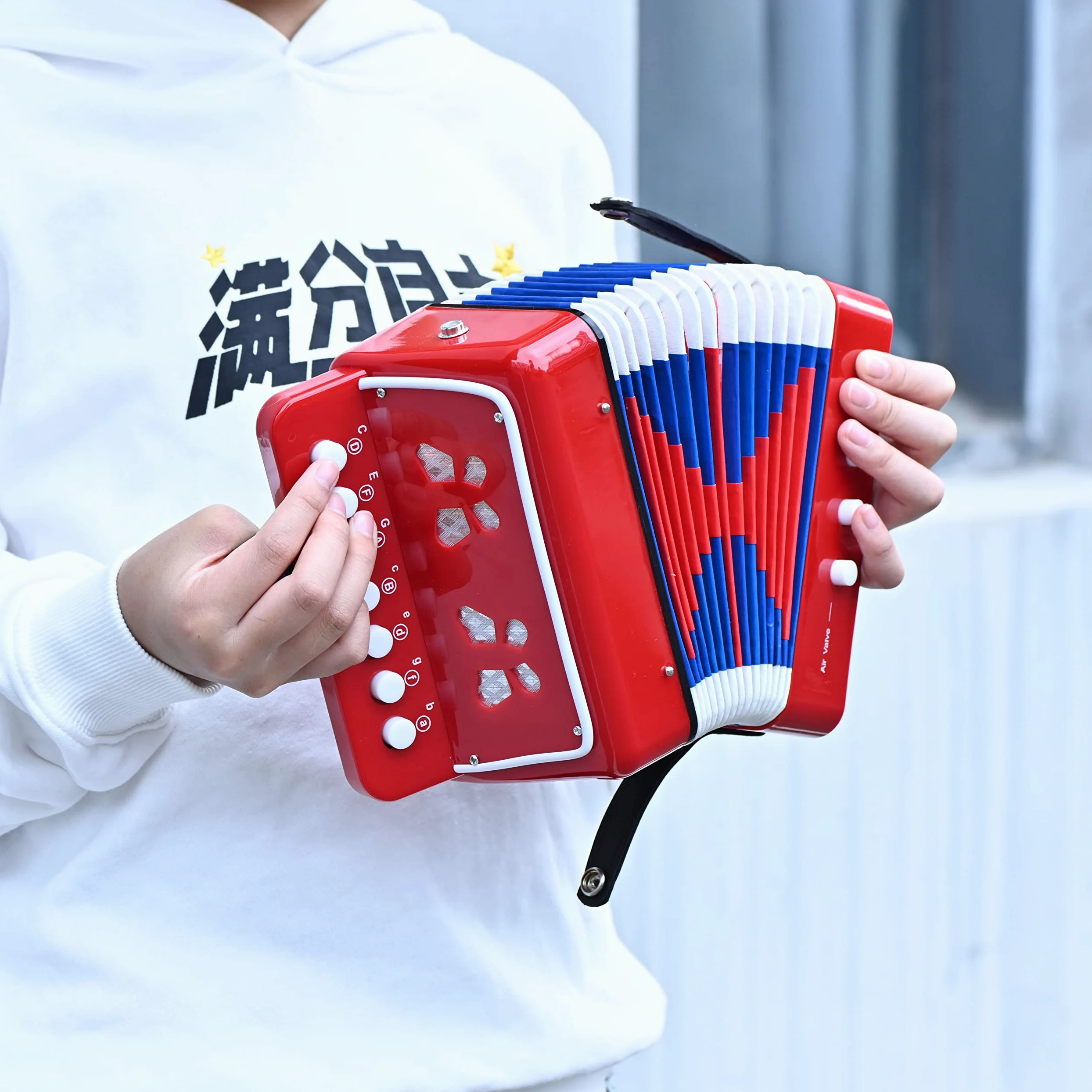 LIEKE Kinder Akkordeon 10 Tasten Knopf Spielzeug Accordion Ziehharmonika Musikinstrument Geschenk für Kinder Erwachsene Anfänger (Rot)