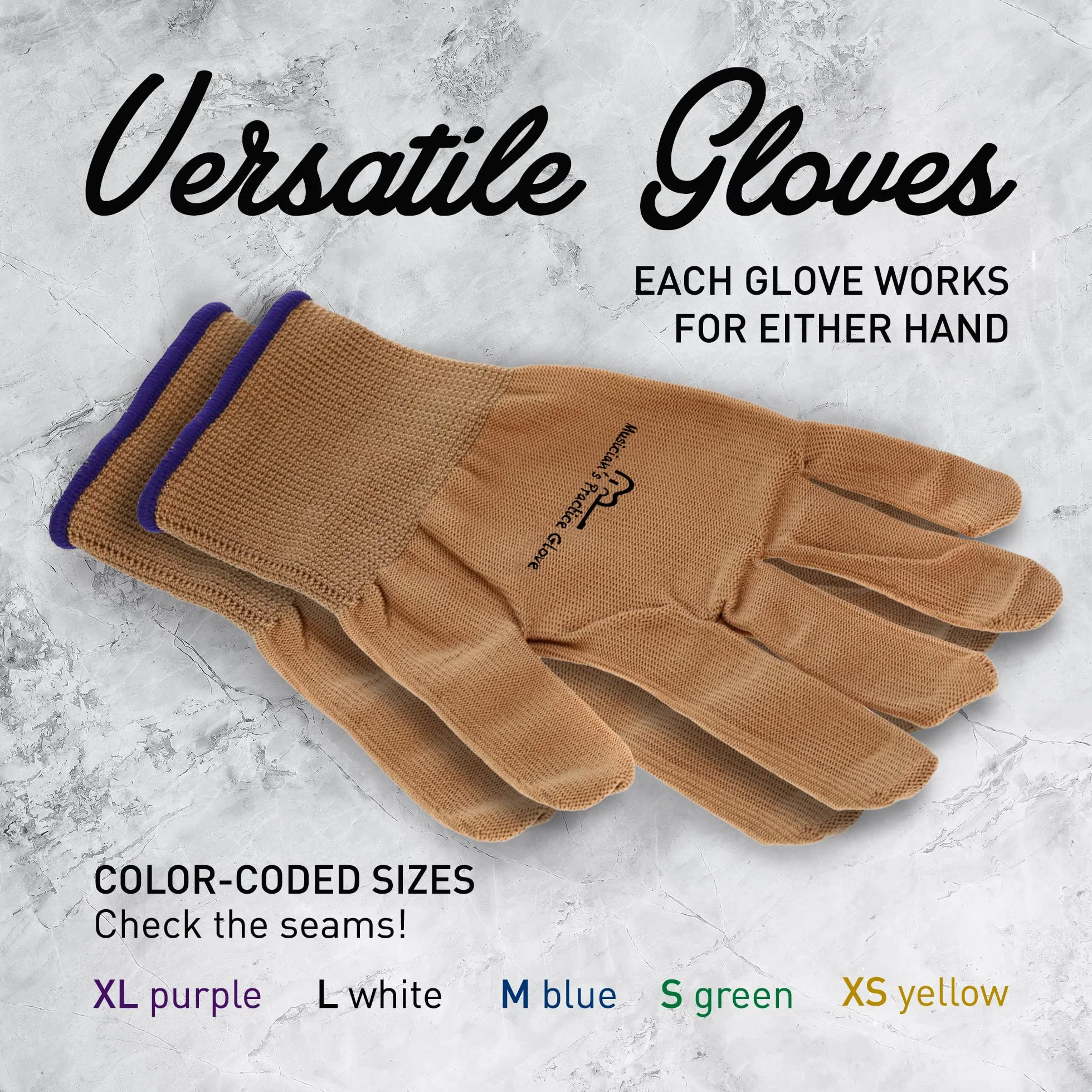 Musiker Praxis Handschuh - 2er Pack Gitarrenhandschuhe für Damen und Herren, Fingerspitzenschutz zum Spielen von Saiteninstrumenten, Handproblemen und mehr, Nylon dünne Handschuhe für Indoor/Outdoor Gigs, groß, beige
