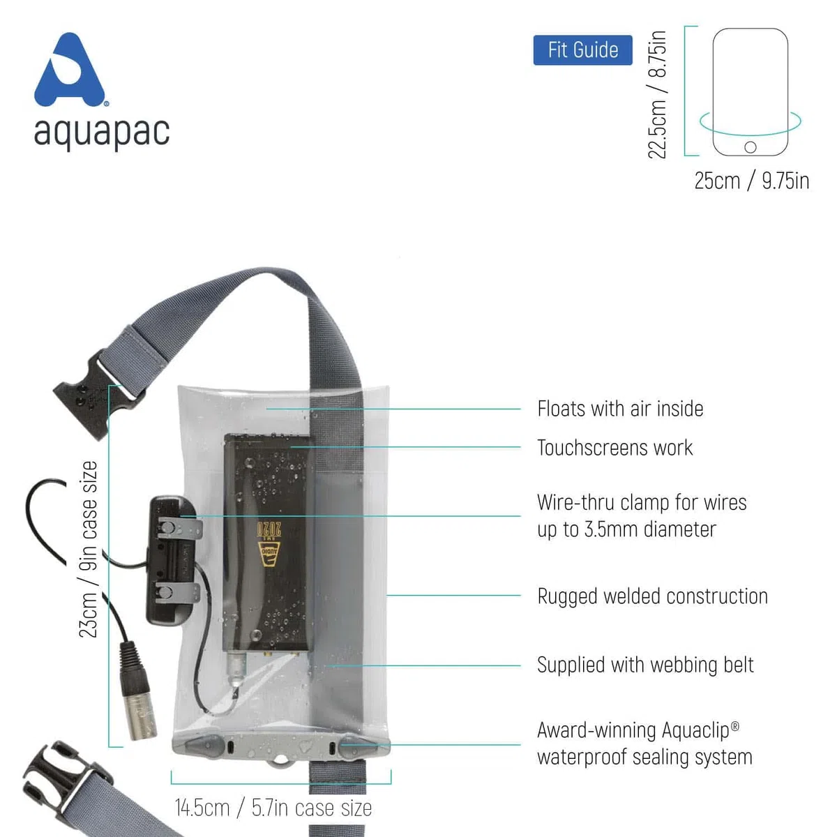 Aquapac wasserdichte Funkmikrofonhülle groß, 5 Jahre Garantie, hergestellt in Großbritannien, professioneller Tontechniker, Spezialist für kabelgebundene elektronische Geräte