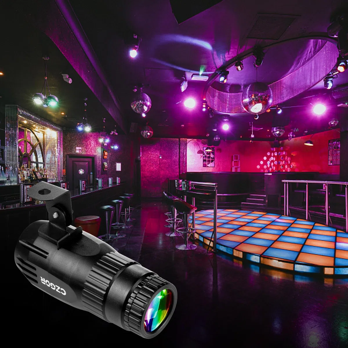LED Pinspot Licht, Czgor Spot Disco Kugel 15W RGBW 4-in-1-Spiegelkugelprojektor mit Fernbedienung, Superhelles LED-Pinspotlicht für Partys, Diskotheken, Bars, Hochzeiten