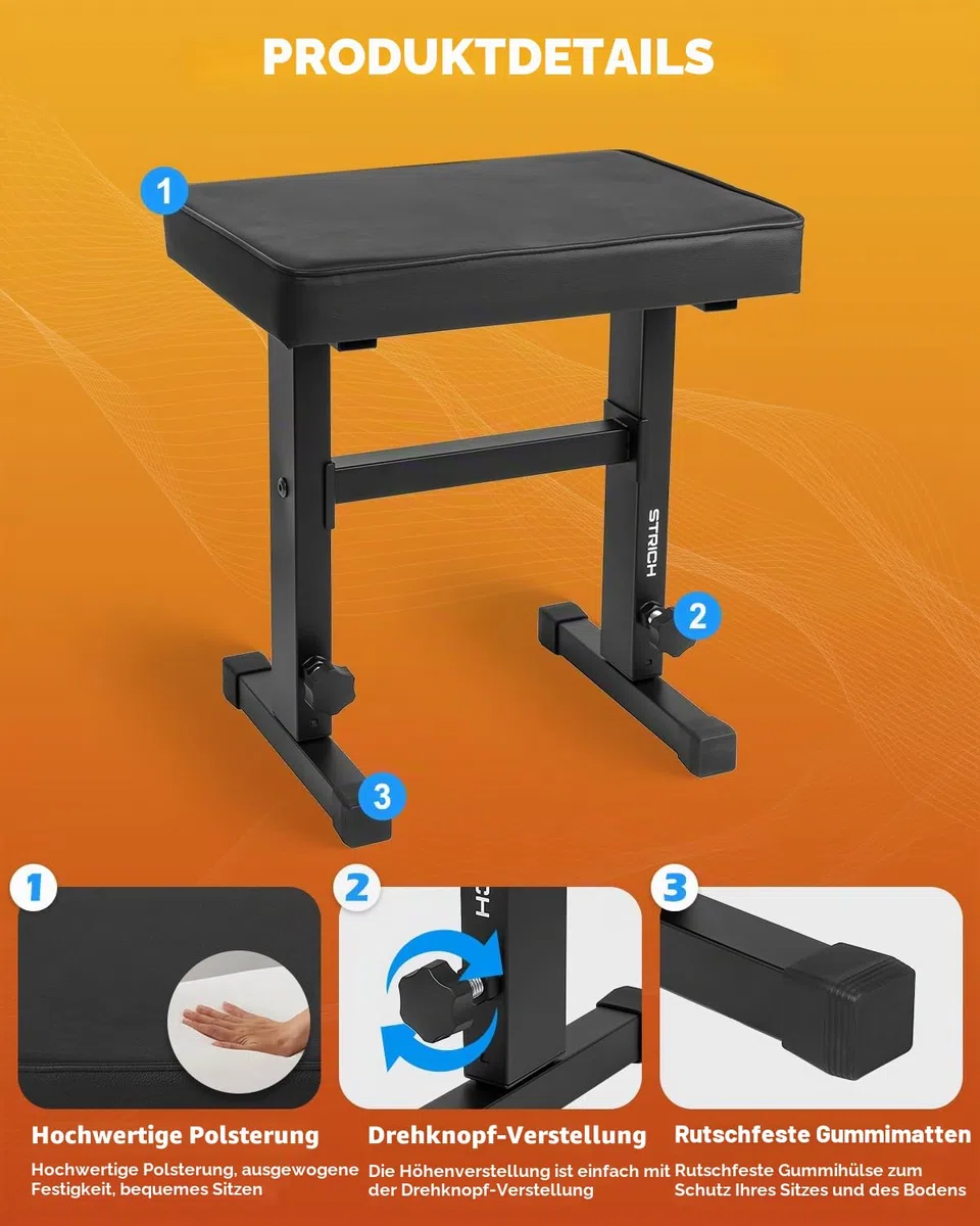 STRICH Klavierbank verstellbar, Musik Keyboard Bank Sitz, Klavierstuhl mit gepolstertem Kissen für Musiker, Schwarz, SPB-M50 (PU-Leder)