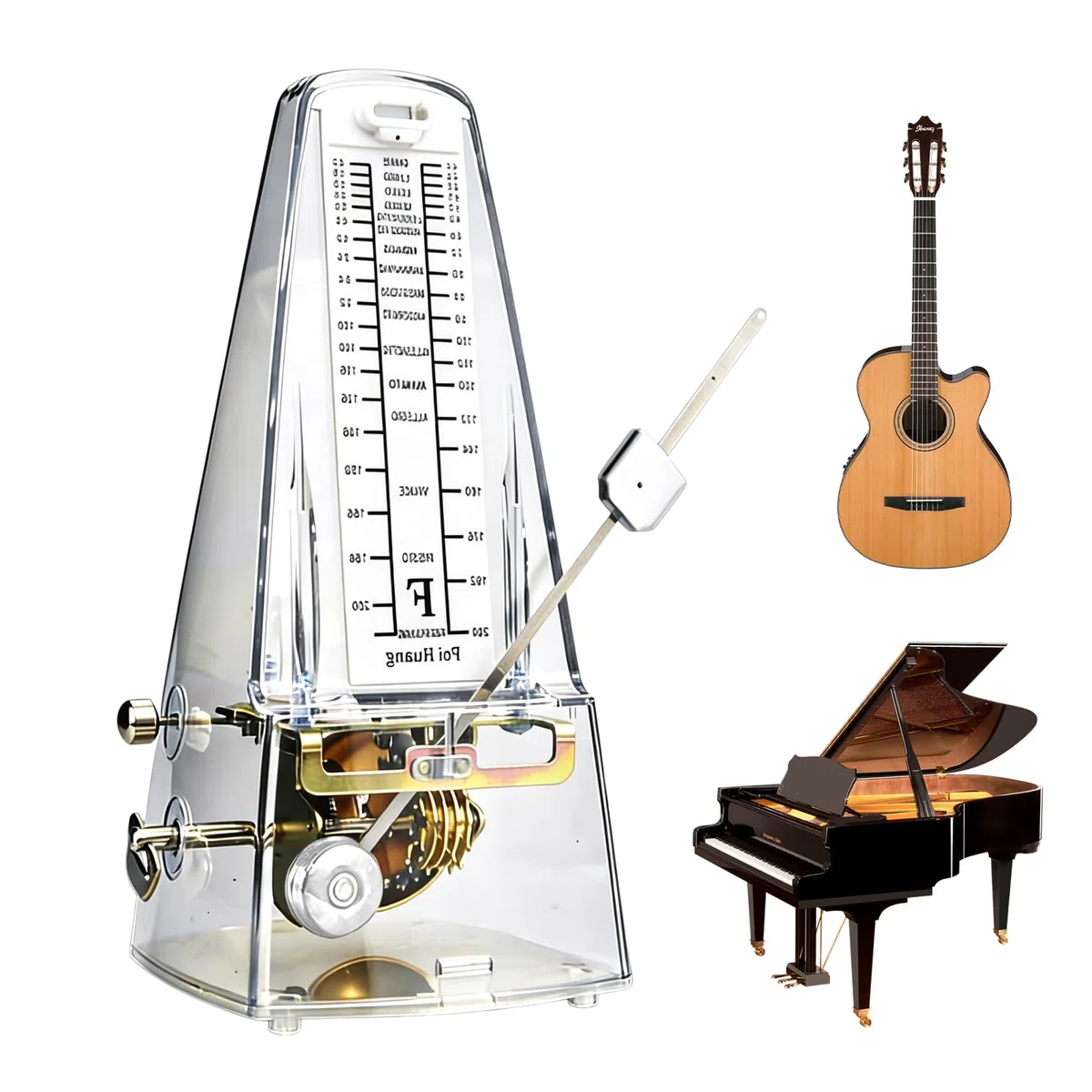 Mechanisches Metronom, Transparent Metronom Mit Akzentglocke, Metronome Mit Hoher Präzision, Musikmetronom Im Pyramidenstil, Universales Metronome Für Gitarre Bass Klavier Violine Bass (Transparent)