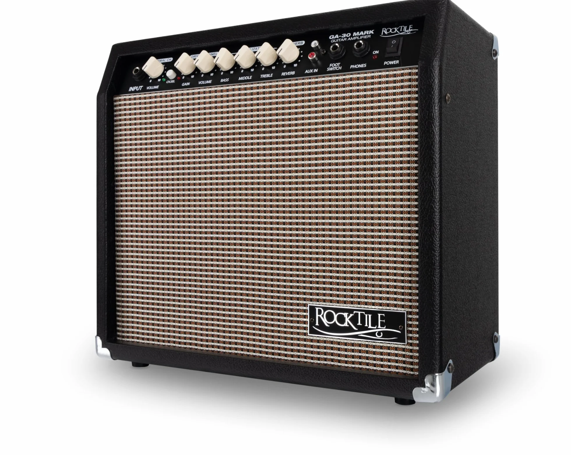Rocktile GA-30 Mark Gitarrenverstärker (30 Watt Gitarrencombo, 2 Kanäle (Clean/Drive), 8" Speaker, mit Hall-Effekt schwarz