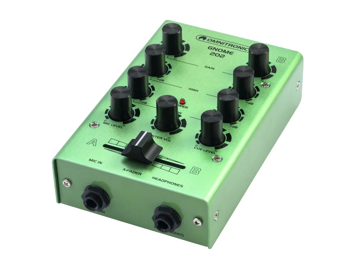 OMNITRONIC GNOME-202 Mini-Mixer grün | 2-Kanal-DJ-Mixer im Miniaturformat | Extrem leichter und kompakter DJ-Mixer | Metallgehäuse