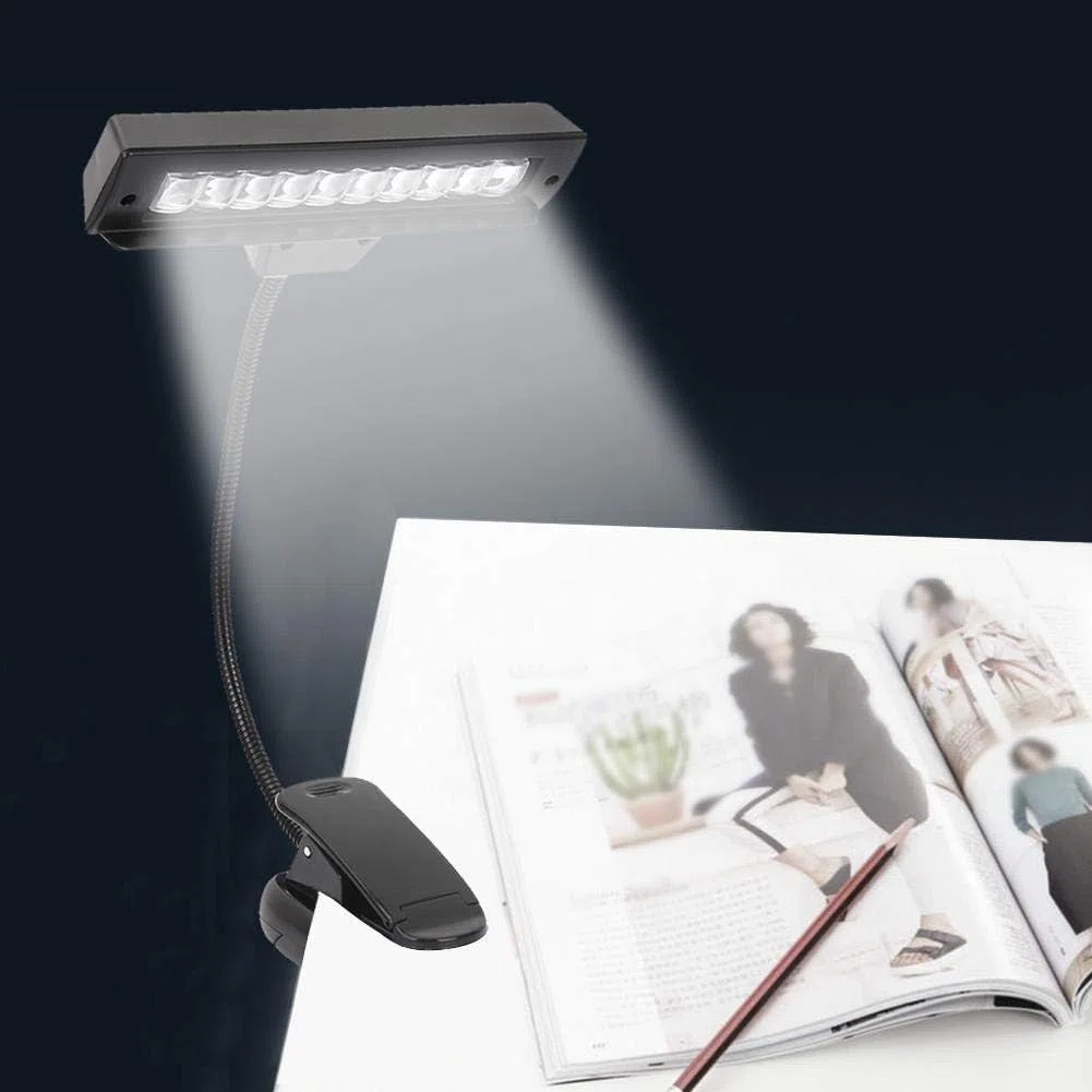 VBESTLIFE Tragbare Notenpultleuchte zum Anstecken von LED Buchbeleuchtungen USB und AAA Batteriebetriebene Leselampe im Bett Voll Einstellbar