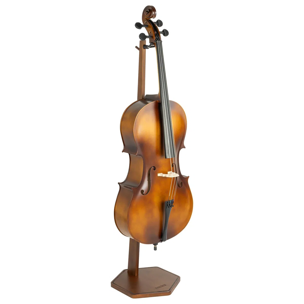 STRICH Holz-Cello-Ständer mit Bogenhalter, strapazierfähiger Standfuß, Cello-Holzständer für 1/2, 1/4, 3/4, 4/4,1/8, 7/8 Standardgröße, für Zuhause und Studio