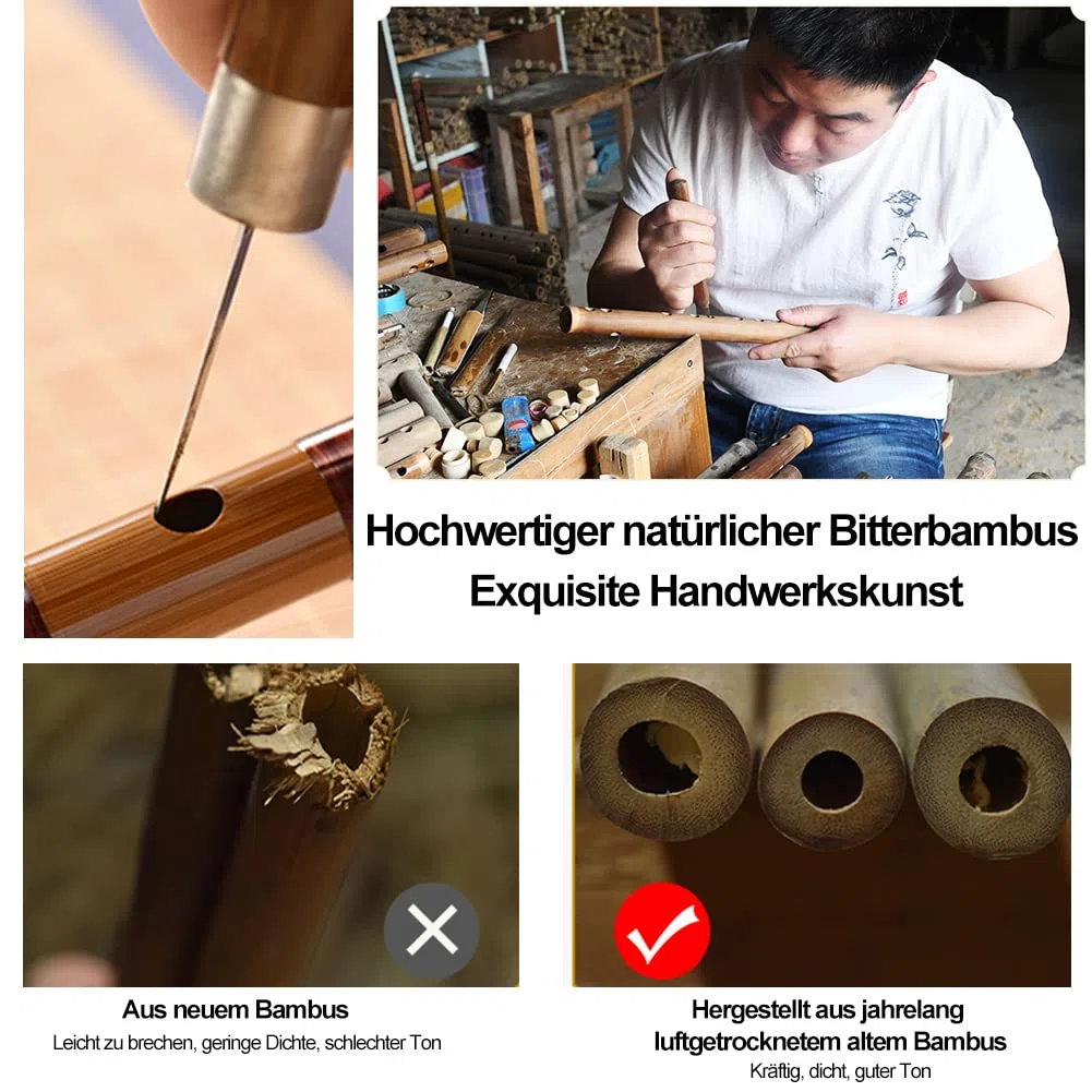 Tyuodna China Bambusflöte SteckbareTaste F Traditionelle chinesische Musikinstrumente Dizi Bitter Bambusmit Membran und Schutz-Set (Schwarz)