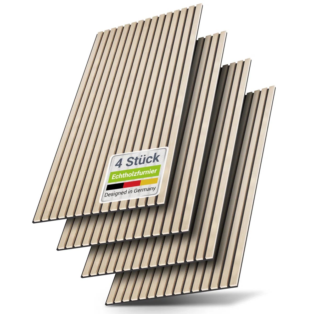 Juskys Akustikpaneele 4er Set 120x60 cm 2,88 m² | Ruhe statt Hall in Wohnzimmer & Büro | Wandpaneele mit Holzoptik | geprüfte Schallabsorption & flammhemmend | Eiche Natur Hell