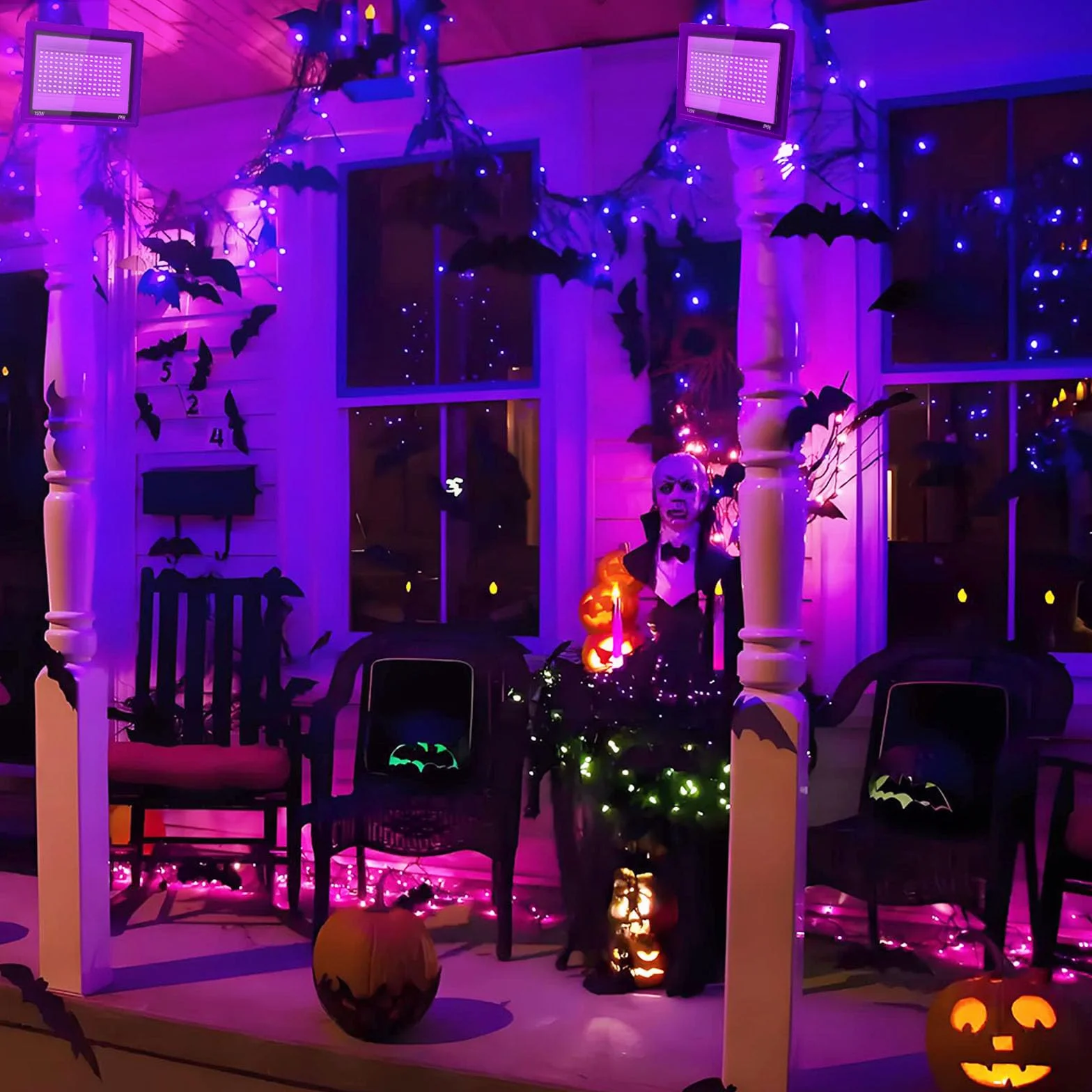 2 Stück 50W LED Schwarzlicht Strahler, IP66 UV Schwarzlicht Fluter, 395-400nm LED UV Strahler, UV Licht mit Schalter für Halloween Dekorationen, Party Deko, Weihnachten, Neon Glühparty, Körperbemalung