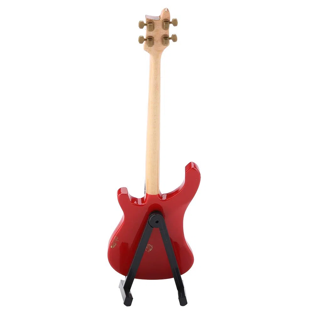 Rot E-Bass Modell Miniatur - Mini-Bass Sammlungsstück als dekorativer Musikinstrument-Ornament, für Musiker und Instrumentensammler