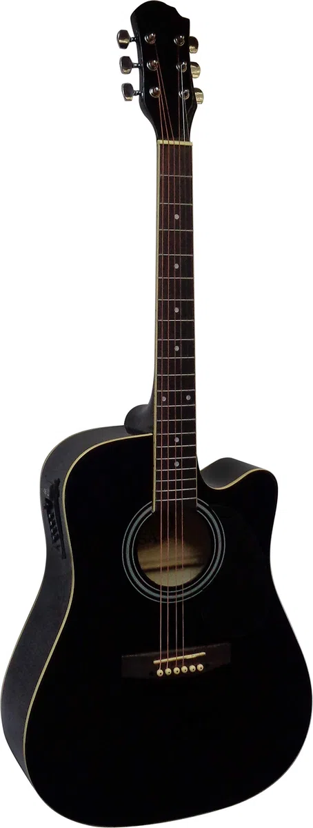 4/4 WESTERNGITARRE MIT TONABNEHMER UND TASCHE - AKUSTIK COUNTRY GITARRE - SCHWARZ - STAHLSAITEN - DECKE FICHTE - SCHLAGBRETT SCHWARZ - EQ - CW191