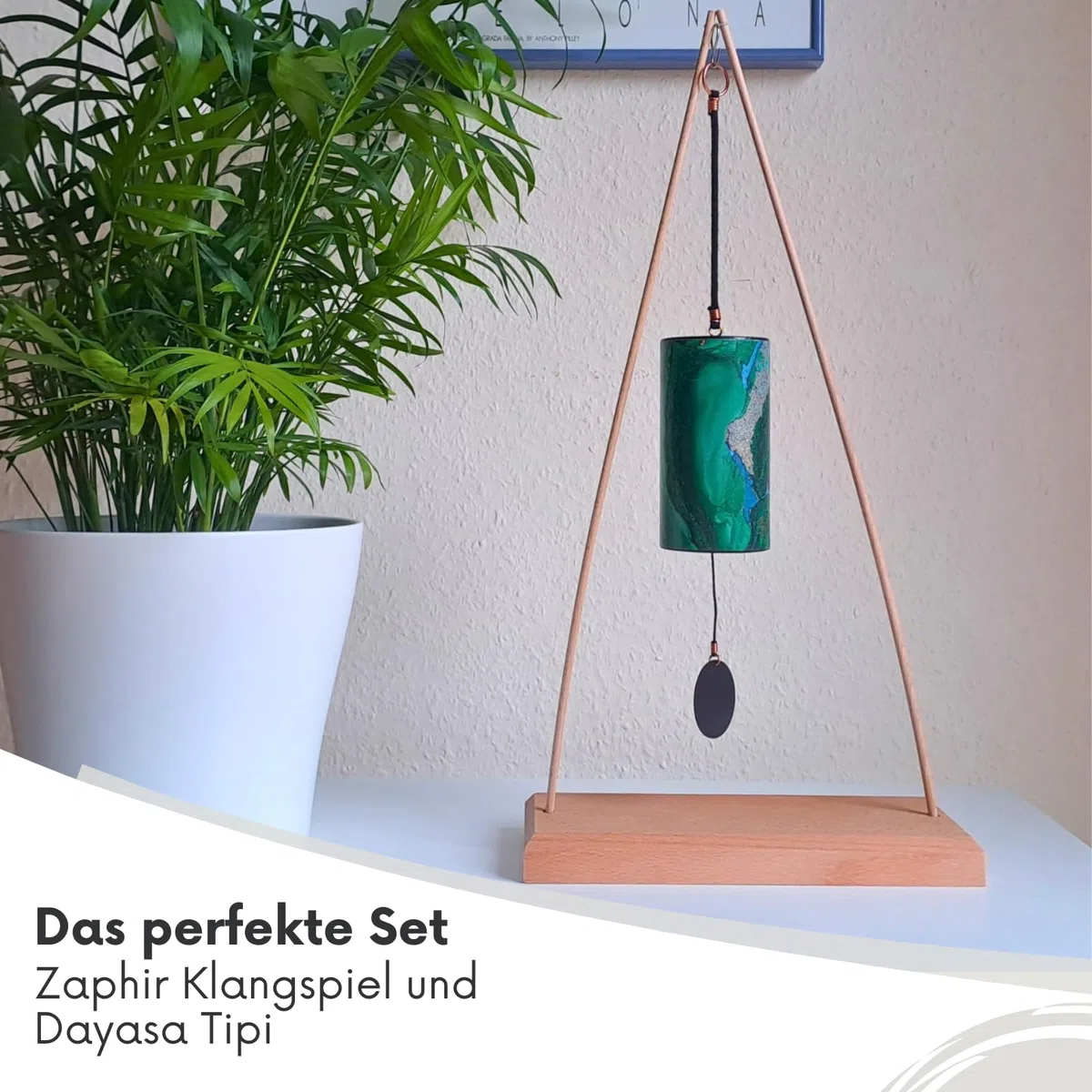 Zaphir Klangspiel Twilight Herbst mit Ständer - Klangspielständer Tipi aus Buchenholz - 50 cm Höhe für Yoga, Kinder zur Entspannung und Meditieren