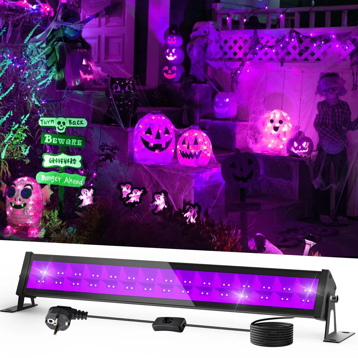 NATPOW 36W UV Bar Schwarzlichtlampe, LED Schwarzlicht mit Stecker, Wasserdicht Schwarzlichtlampe Fluoreszenz Blacklight Partylicht für Halloween Aquarium Bar Neonfarben Disco(1 Pack)
