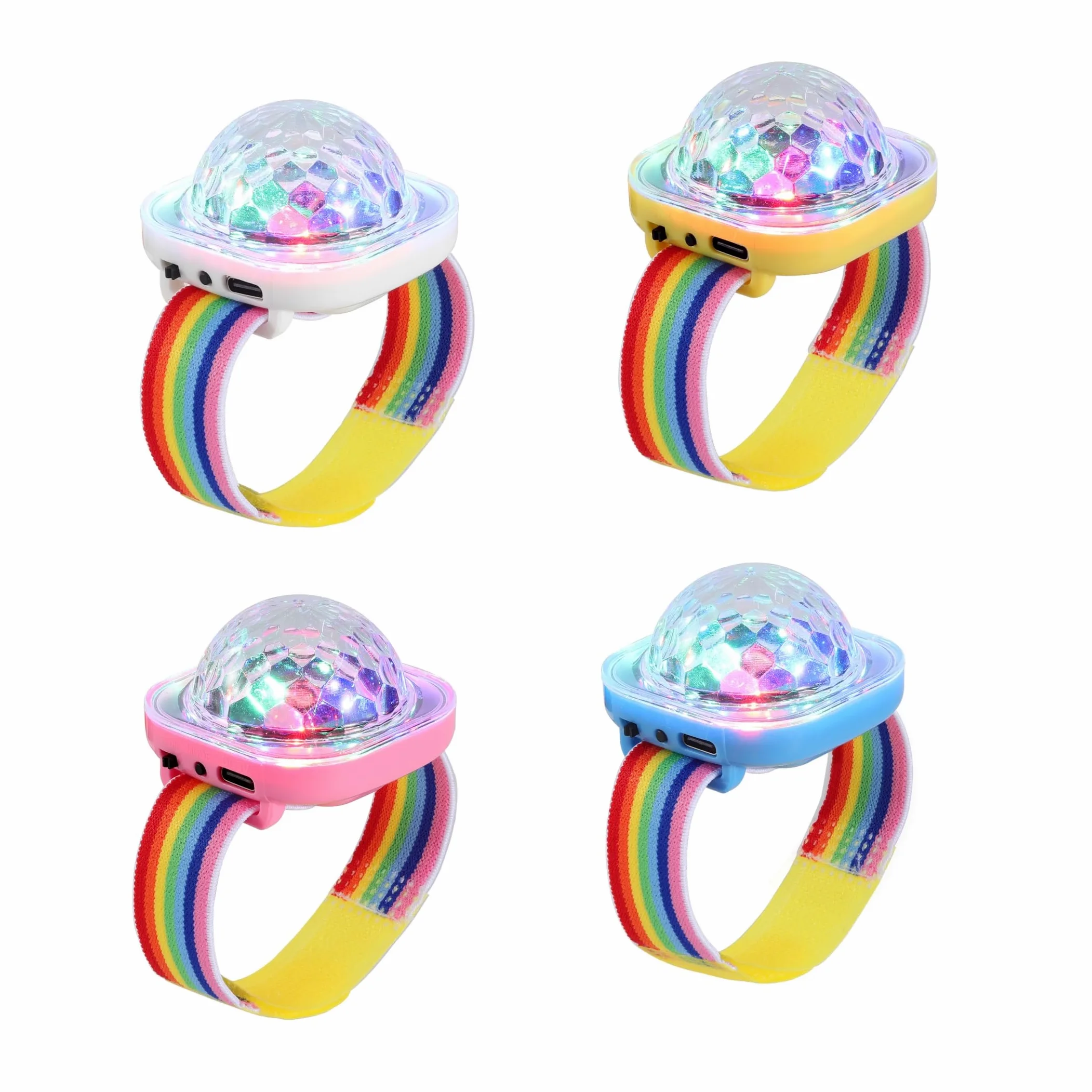 Disco Ball Licht, Tragbare Mini Tragbare LED Lampe Nacht Stroboskop Uhr Armband USB Aufladen Sprachgesteuert mit Saugnapf für Party Auto Tanzen DJ Club(Rosa/Gelb/Blau/Weiß)