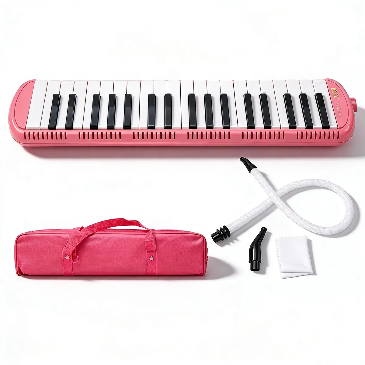37 Tasten Melodica, Blasmusikinstrument aus Edelstahl mit Kurzen Mundstücken Tragetasche geeignet für musikalisches Geschenk für Jungen und Mädchen (Rosa)