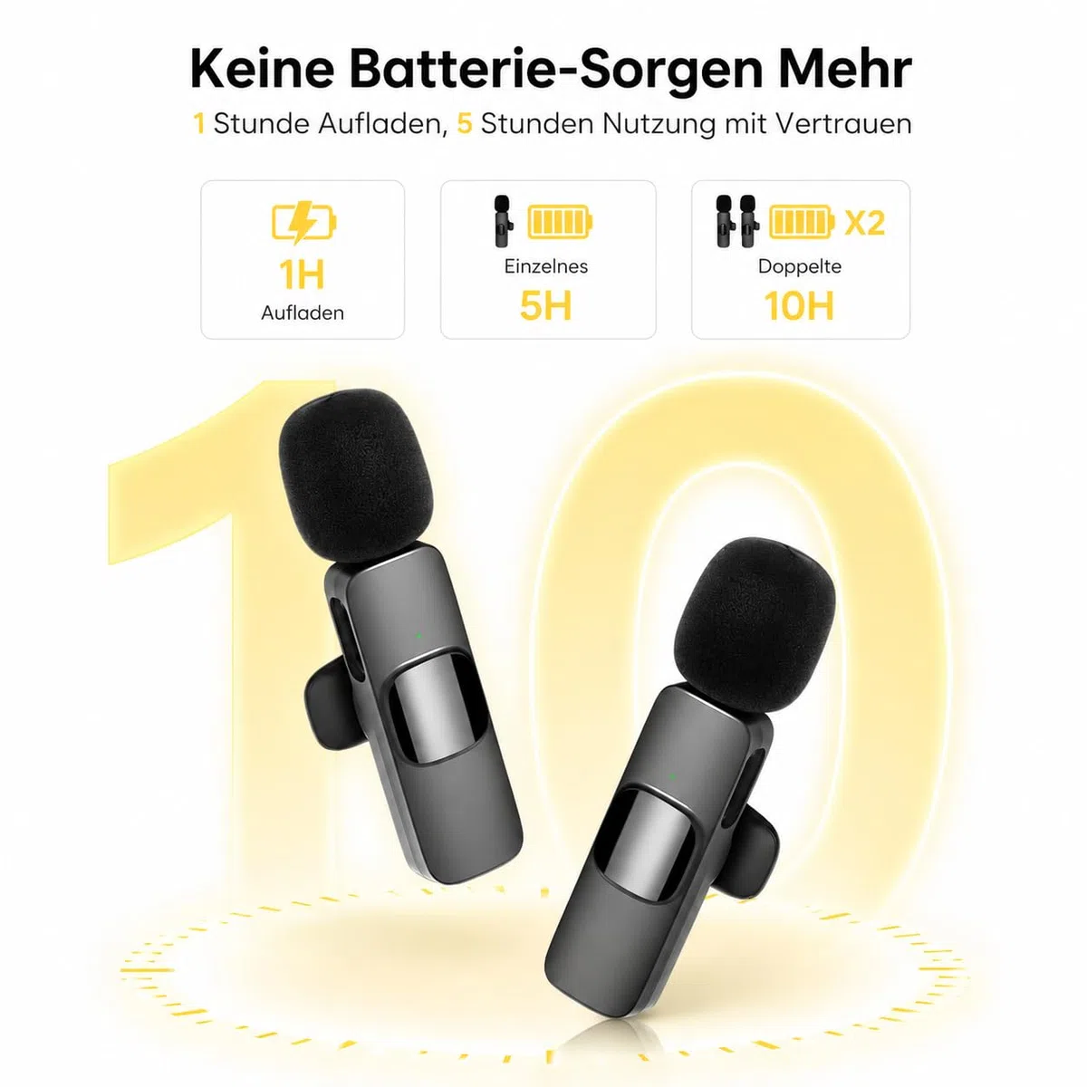 Kabelloses Lavalier Mikrofon für iPhone, Android & Handy – Mini mikrofon mit USB-C & Lightning, 10h Akkulaufzeit, 2,4 GHz Wireless Microphone für Vlog, Video, Interview & Podcast (Schwarz)