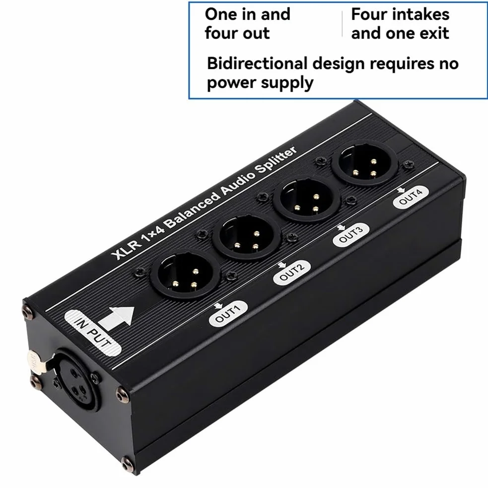 Audio Signal Splitter Box XLR 1x4 Ausgeglichen 3 Pin 1 in 4 Aus -Out Out No Netzteil Erforderlich