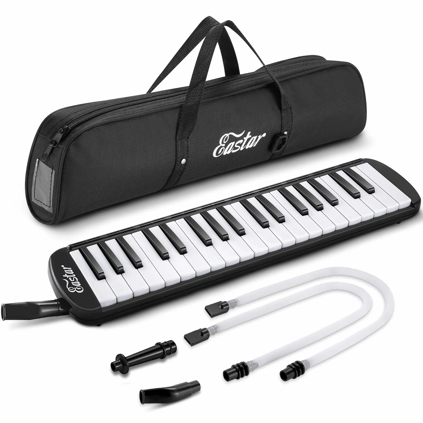 Eastar Melodica mit 37 Tasten, Blasinstrument mit Mundstück, Blas-Piano-Keyboard, inklusive Tragetasche, Schwarz