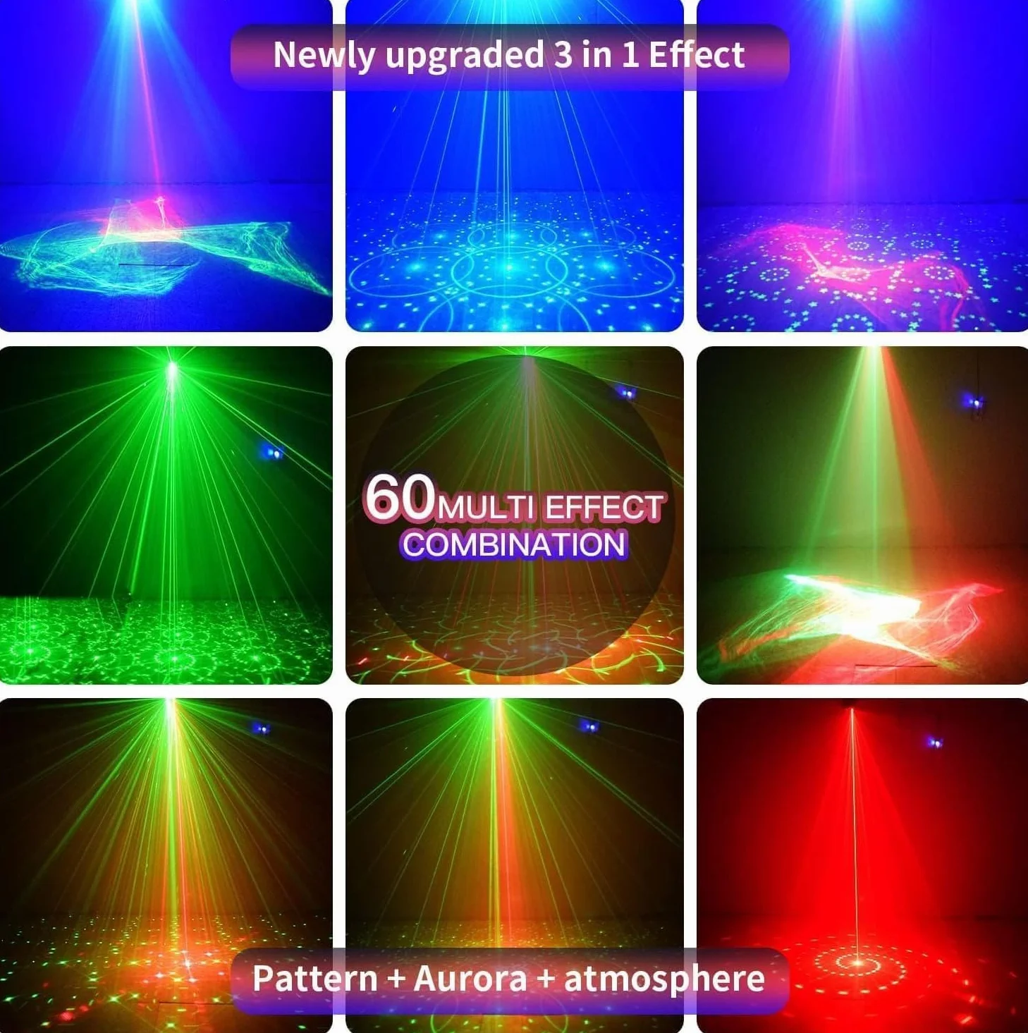 Discolicht Partylicht, Party Deko Disco licht, Dj licht Musikgesteuert Mit Fernbedienung USB 61 Verschiedene Muster discokugel für Karaoke Familientreffen Hochzeit Kids Geburtstag