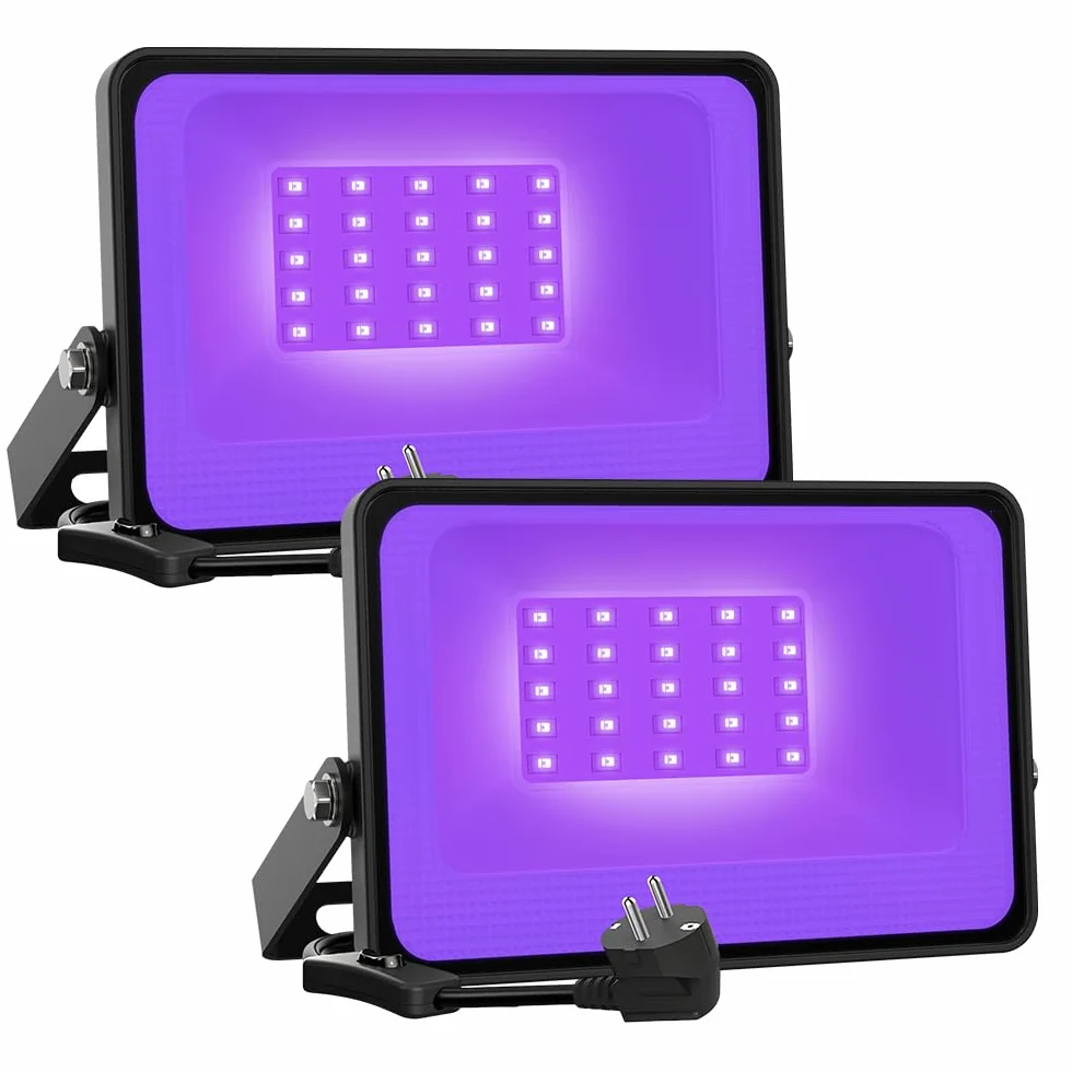 Onforu 2 er 30W LED Schwarzlicht Strahler, UV Fluter mit Stecker, IP66 Wasserdicht Schwarzlichtlampe, Fluoreszenz Blacklight mit Schalter, UV Scheinwerfer Partylicht für Bar, Neonfarben, Party Deko