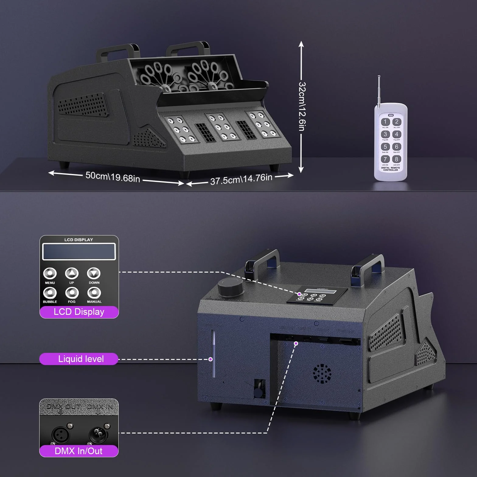 1500W Rauchblasenmaschine mit Fernbedienung, 18 RGB LED d-mx512 Unterstützung Unabhängig Gesteuerter Nebelblasenmaschine für Hochzeiten Bühnen Party Halloween Weihnachten
