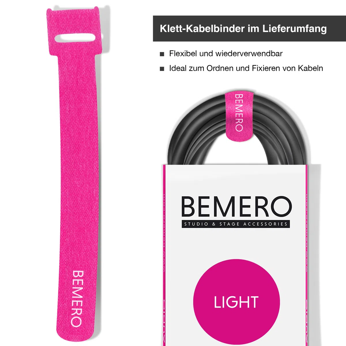 BEMERO DMX Kabel 12m inkl. Klettkabelbinder, 3-Pin XLRf auf XLRm, 110 Ohm, schwarz