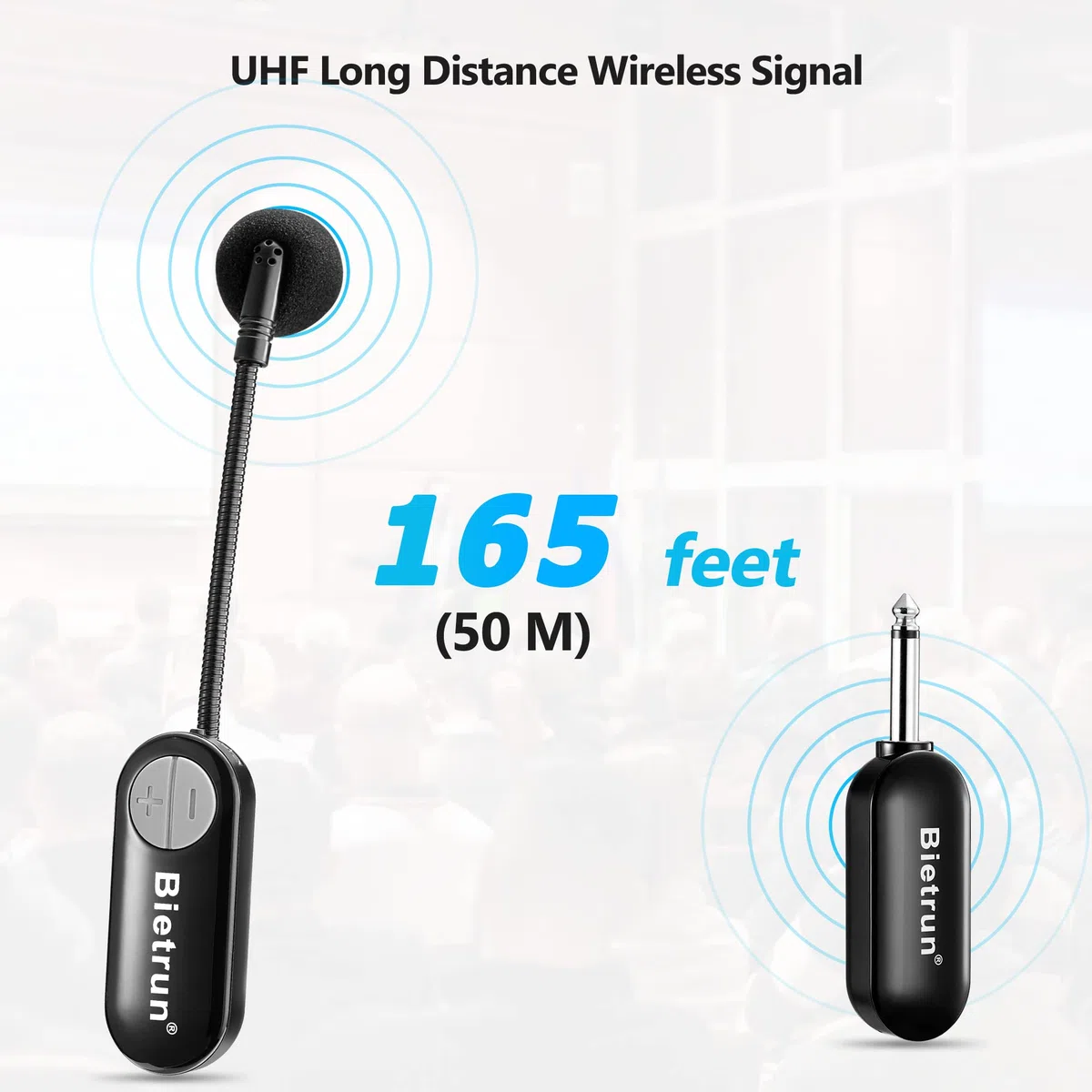 Bietrun UHF drahtlos Headset Mikrofon wiederaufladbar Funkmikrofon 50M Reichweite 6 Stdn. Laufzeit 6,35mm Klinke für Verstärker Karaoke Lautsprecher PA Anlage Unterricht Vortrag Fitness Lehrer Schwarz