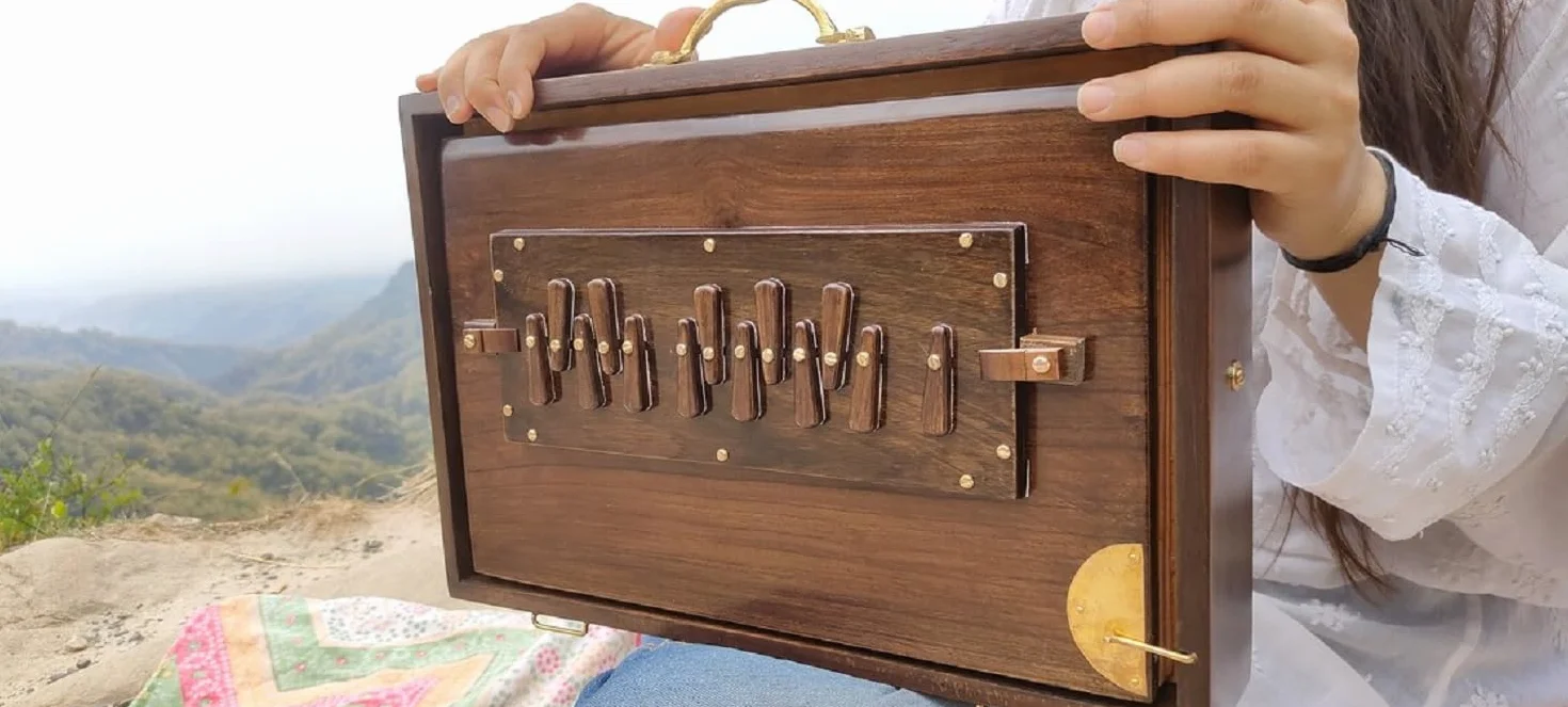 Hochwertige Shruti-Box mit Espresso-Farbe, 440 Hz, gepolsterte Tragetasche, hergestellt aus Teakholz, indisches Instrument, Shruti-Box (432 Hz auf Anfrage)