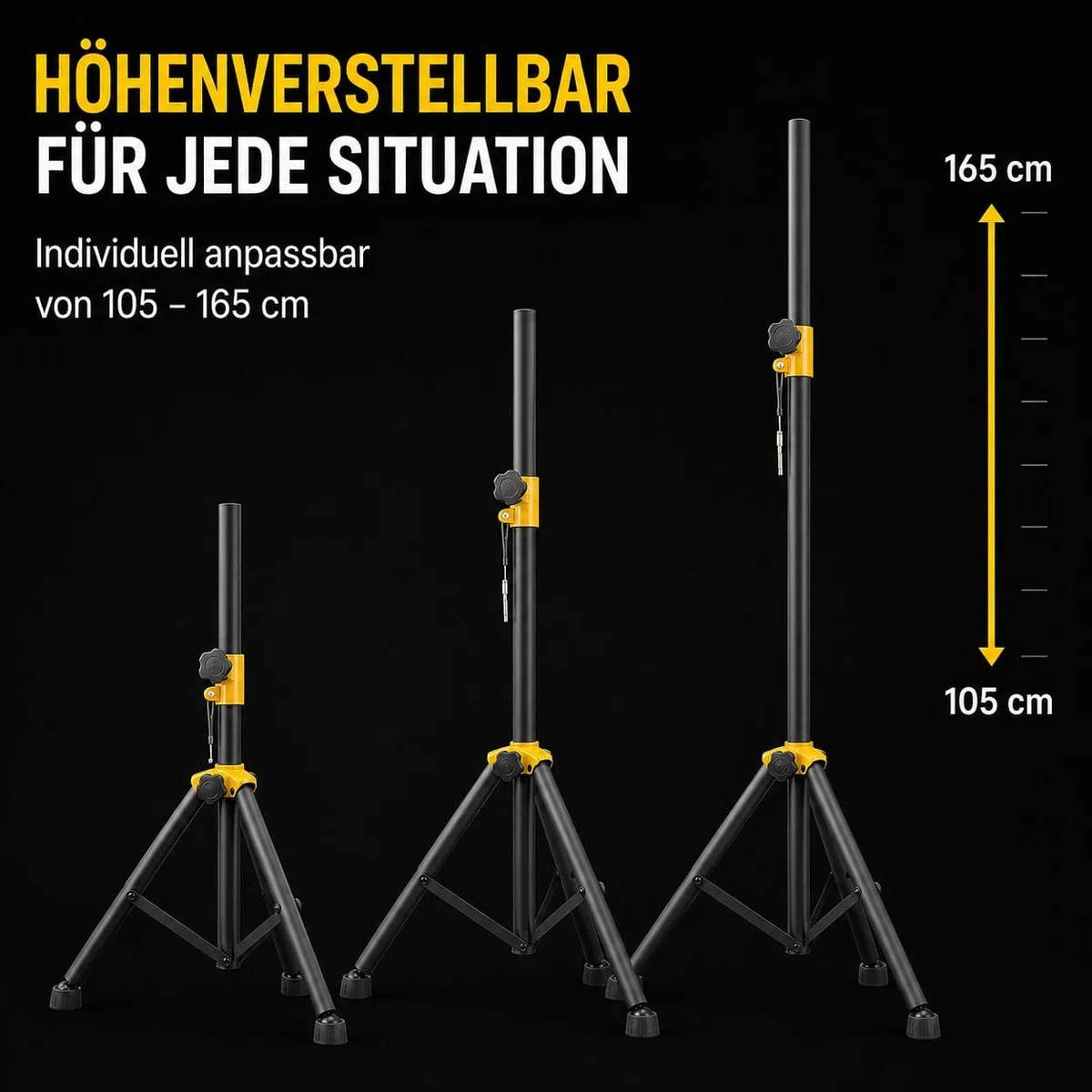 Premium X 2er Set Lautsprecherstativ 105-165 cm, 2X Boxenstativ aus Stahl bis 50 kg, höhenverstellbares PA Stativ mit 35 mm Aufnahme, Sicherungspin & rutschfesten Kugelgelenk-Füßen