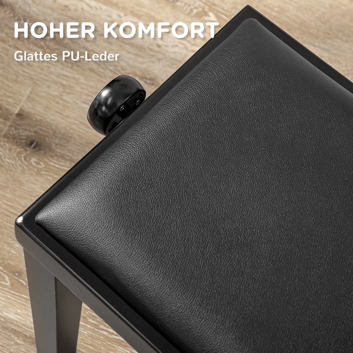 HOMCOM Klavierhocker Höhenverstellbare Klavierbank mit Lederkissen Pianobank Kunstleder Gummiholz Schwarz 63 x 33 x 45-56 cm