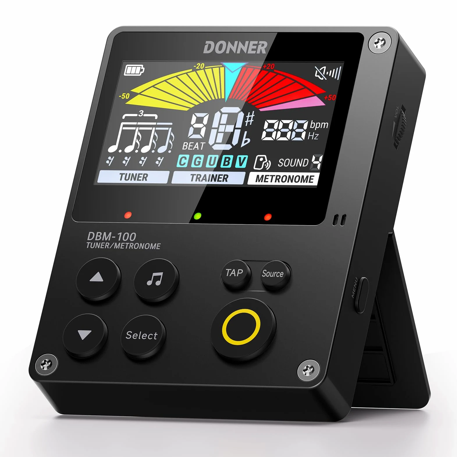 Donner Metronom Stimmgerät, 3 in 1 Digitales Metronom Wiederaufladbar für Gitarre Bass Ukulele Violine Saxophon Trompete Klarinette Flöte, Rhythmus-Trainer-Modus, DBM-100