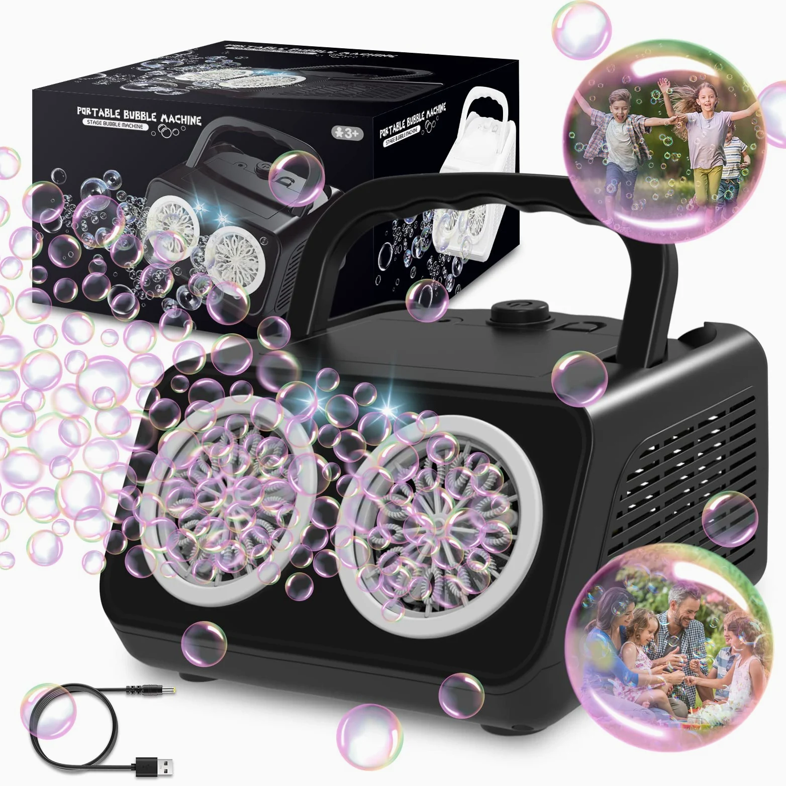 PANACARE 2.0 Automatische Seifenblasenmaschine, Tragbar Bubble Machine 20000+ Bubbles/Min mit Seifenblasenwasser/26 Löchers, Kinder Geschenk für Kinder/Hochzeit/Geburtstag/Bühne/Party (553-Black)