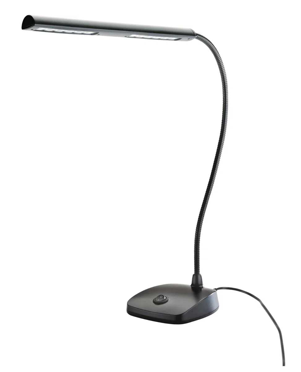 K&M 12296 Pianoleuchte Schwarz – 29,6 cm Lampenschirm mit Schwanenhals – 12 LEDs mit 2500 Lux Helligkeit, 3 m Kabel