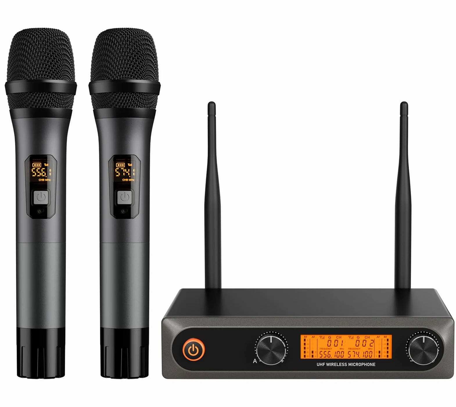 Kabelloses Mikrofon, Funkmikrofon Set, Wireless Karaoke Mikrofon – 2 Handmikrofone mit Empfänger, 2×8 UHF Frequenzen, 60 m Reichweite, für Hochzeit, Party, Kirche, Vortrag, Konferenz, DJ, Heim-KTV
