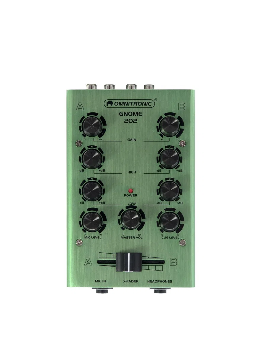 OMNITRONIC GNOME-202 Mini-Mixer grün | 2-Kanal-DJ-Mixer im Miniaturformat | Extrem leichter und kompakter DJ-Mixer | Metallgehäuse