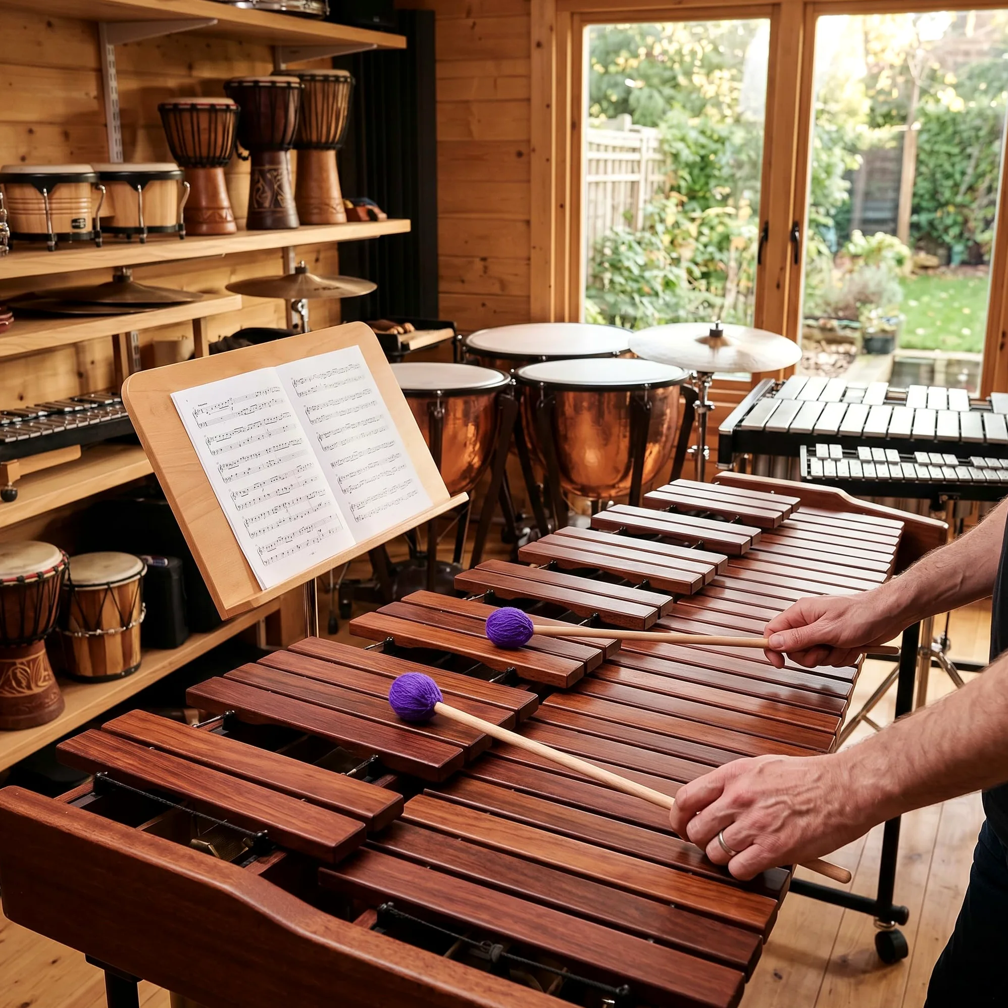 Dilwe 1 Paar runder Kopf Marimba Stick Mallets Buche Xylophon Griff Percussion Sticks Instrumente Zubeh?r(Lila) Percussion Instrument Parts